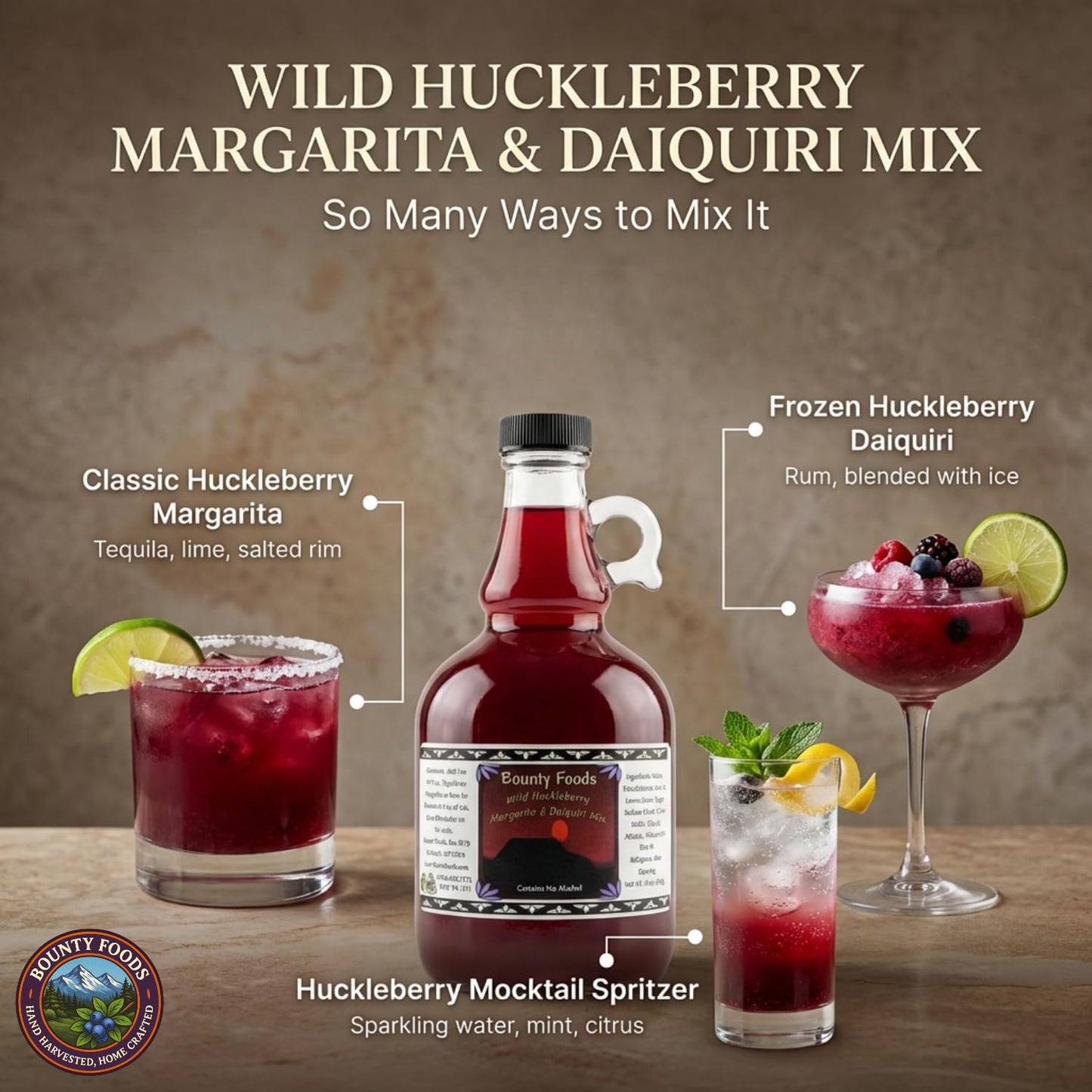Bounty Foods Montana Huckleberry Margarita Daiquiri Cocktail Mixer 17 oz - Rocky Mountains Hand-Harvested and Crafted - Gourmet Small Batch - Perfect