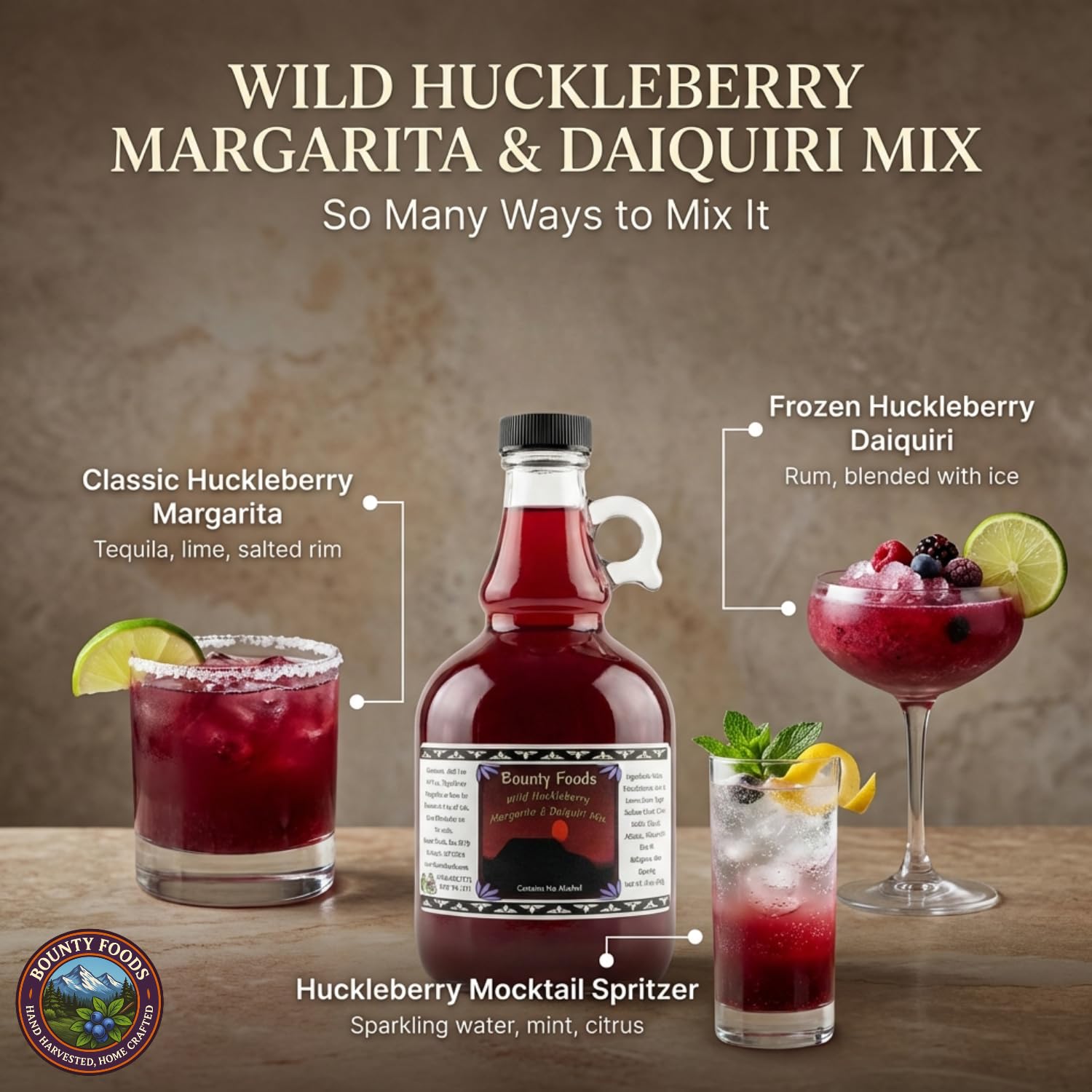 Bounty Foods Montana Huckleberry Margarita Daiquiri Cocktail Mixer 17 oz - Rocky Mountains Hand-Harvested and Crafted - Gourmet Small Batch - Perfect