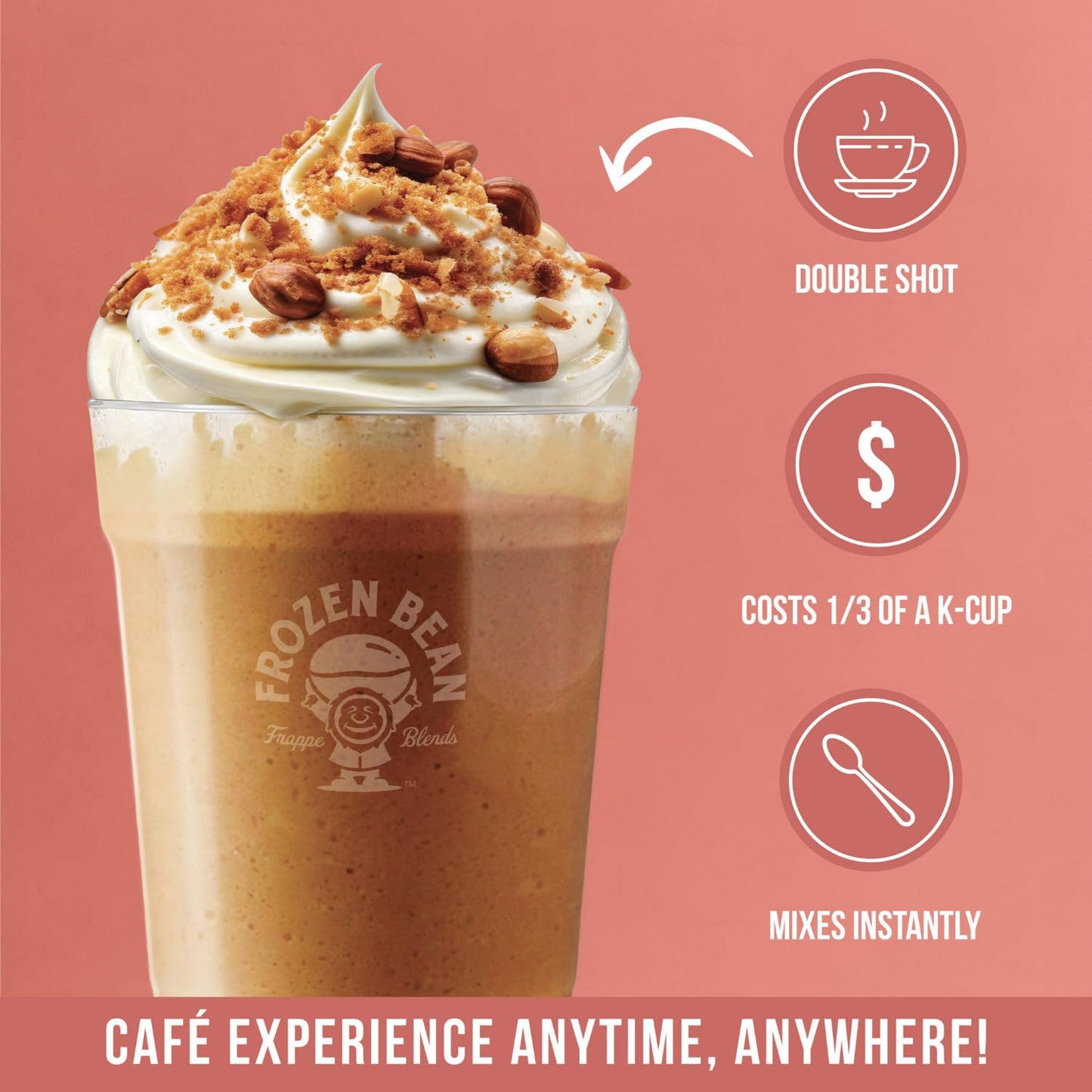 The Frozen Bean Hazelnut Frappe & Latte Instant Mix (20 Sticks), Made with Arabica Coffee, Double Shot Caffeine, Low Sugar & Premium Ingredients, Hot