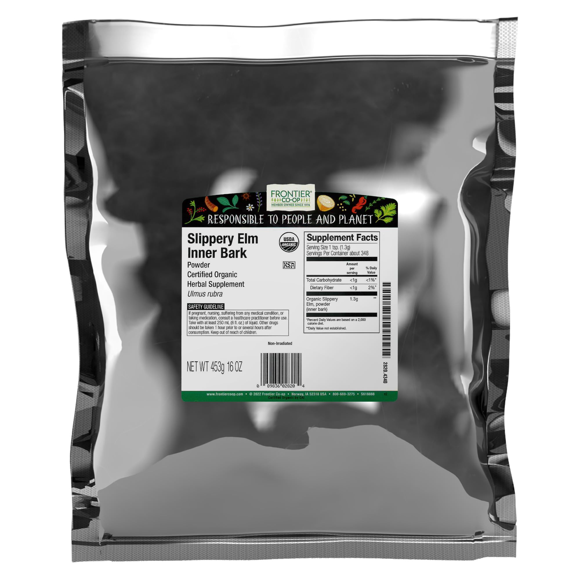 Frontier Herb Bulk Slippery Elm Bark Organic Powder Inner Bark, 1 Pound