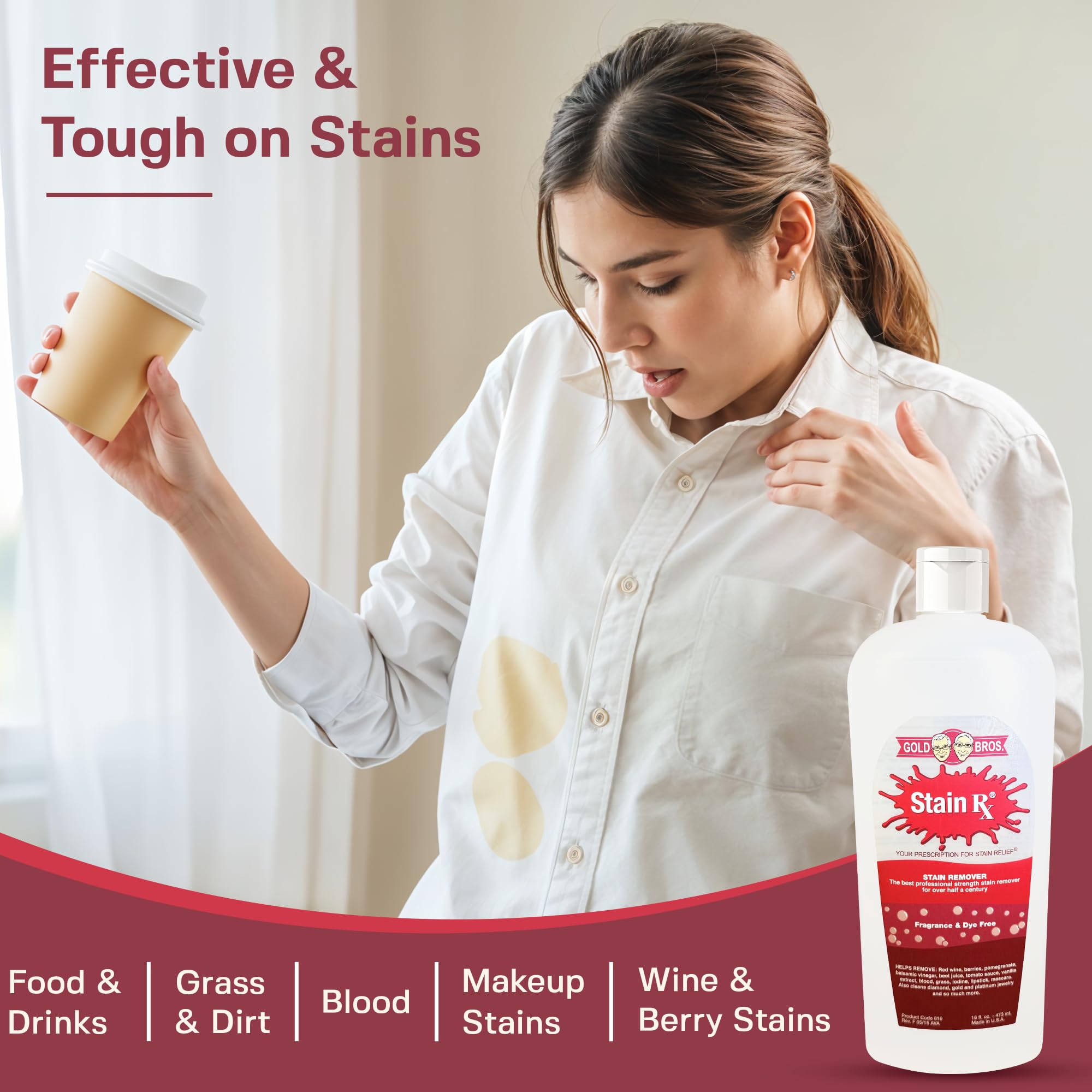 Stain Rx Stain Remover, Effectively Eliminates Stains from Wine, Berries & Blood on Colorfast Fabrics, Carpets, Upholstery & Jewelry, Fragrance