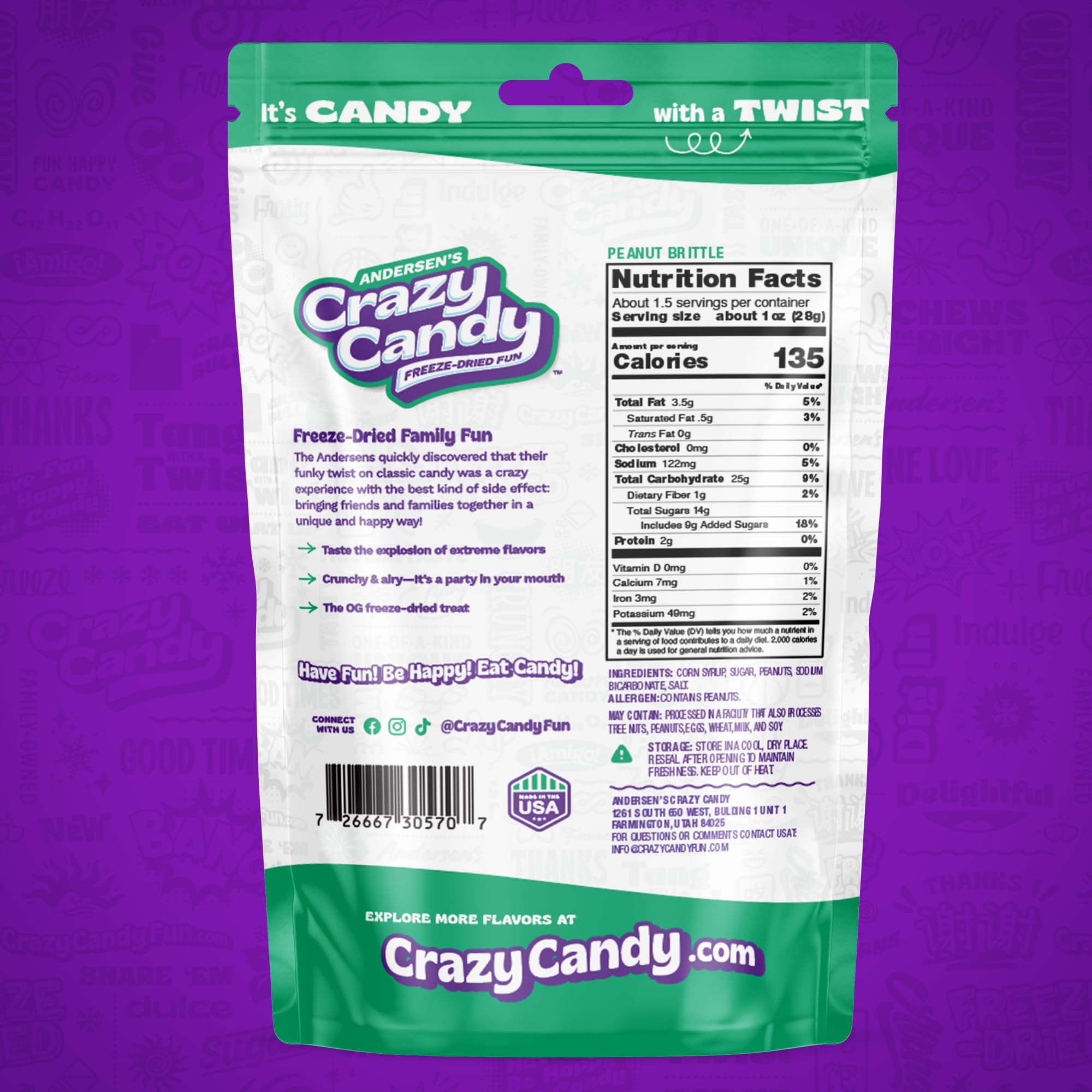 Freeze Dried Peanut Brittle, Crazy Candy Peanut Brittle - Light Airy Texture Buttery Candy