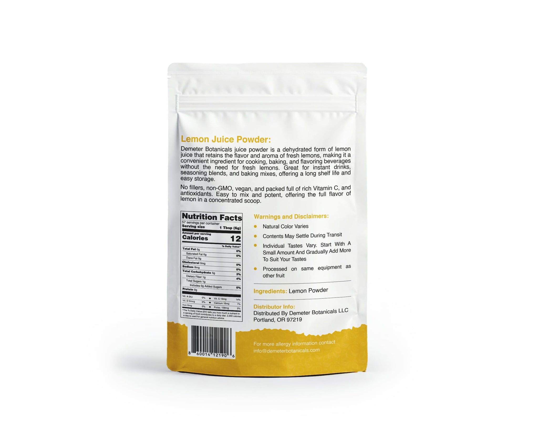 Lemon Juice powder, 12 Ounces | Cold Pressed Lemons | 100% Natural Fruit | No Added Sugar & Artificial Flavors| Great Flavor for Drinks, Smoothies