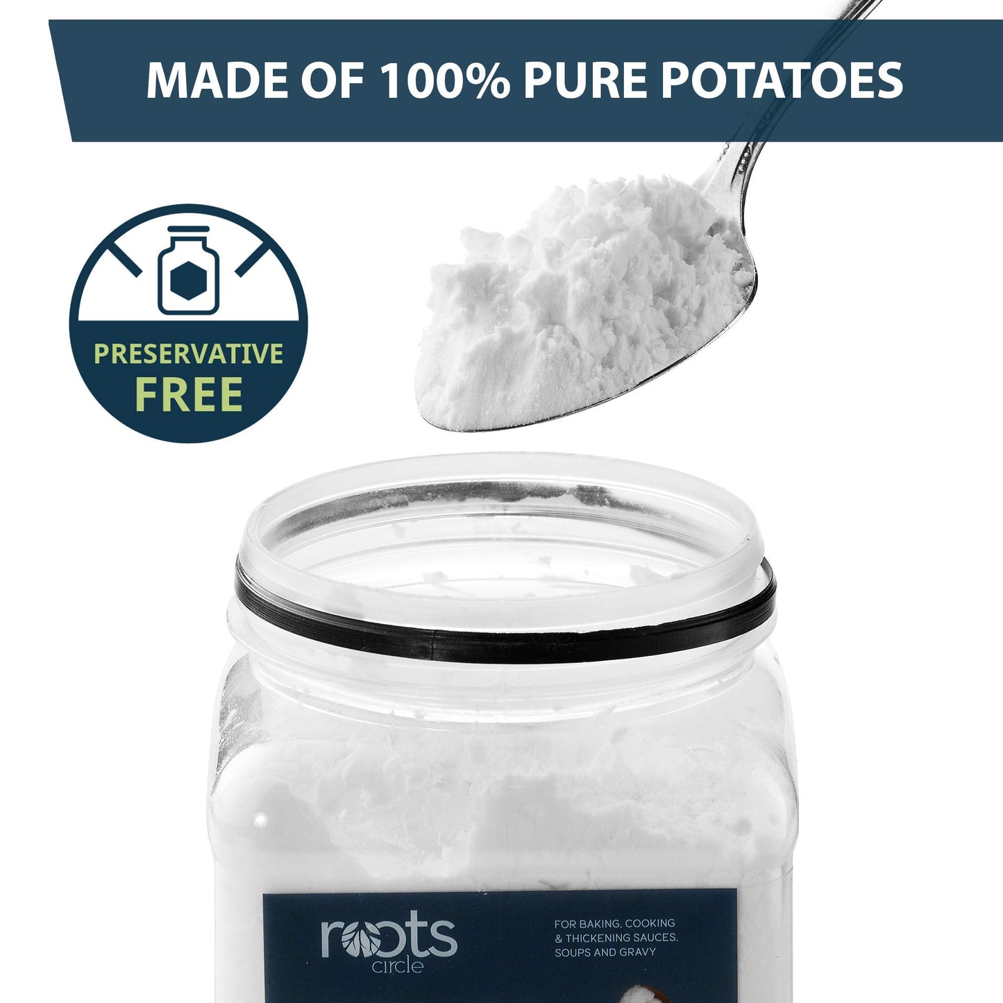 Roots Circle Gluten-Free Potato Starch | 1 Pack of 21oz Jar | No Preservatives or Artificial Ingredients | Kosher for Passover Thickener for Soups