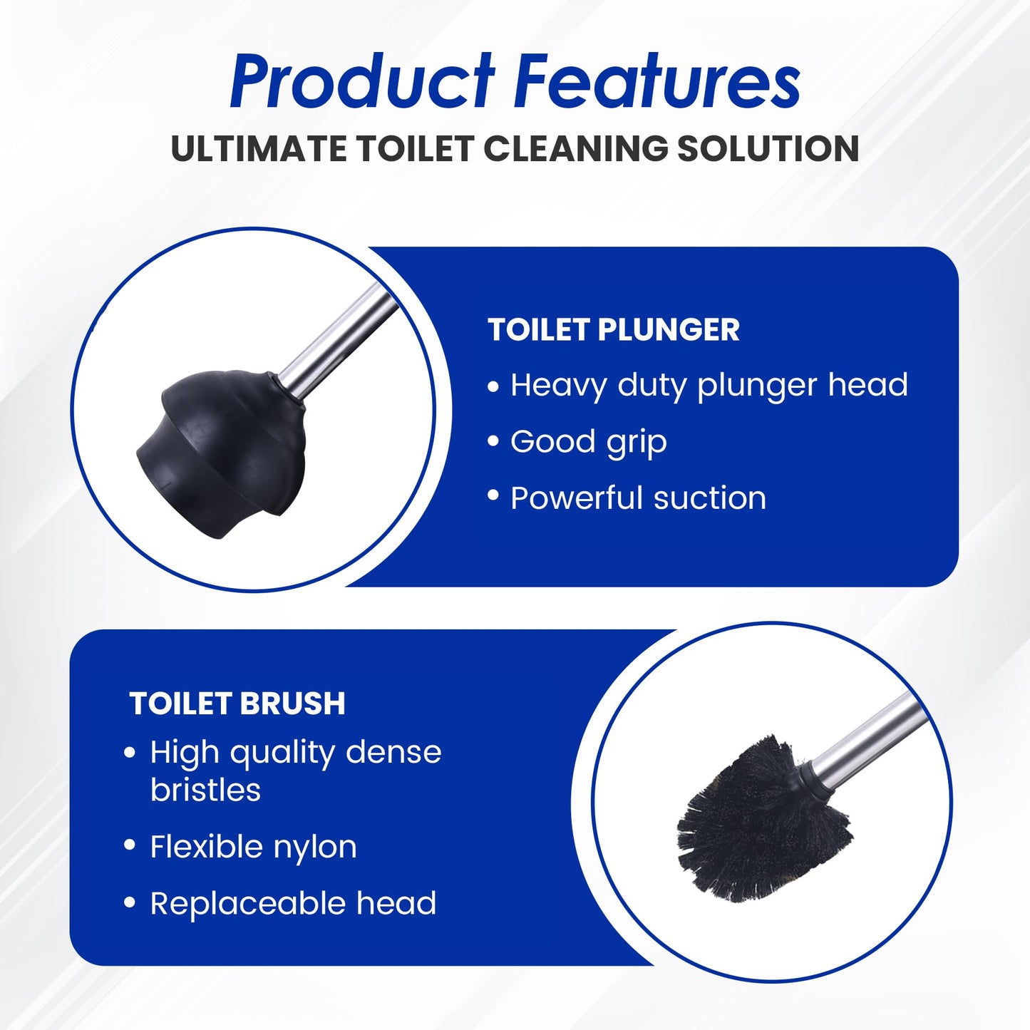 MY JOY SHOP Stainless Steel Toilet Brush and Holder Set - Modern Toilet Brush and Plunger Set - Bathroom Essentials