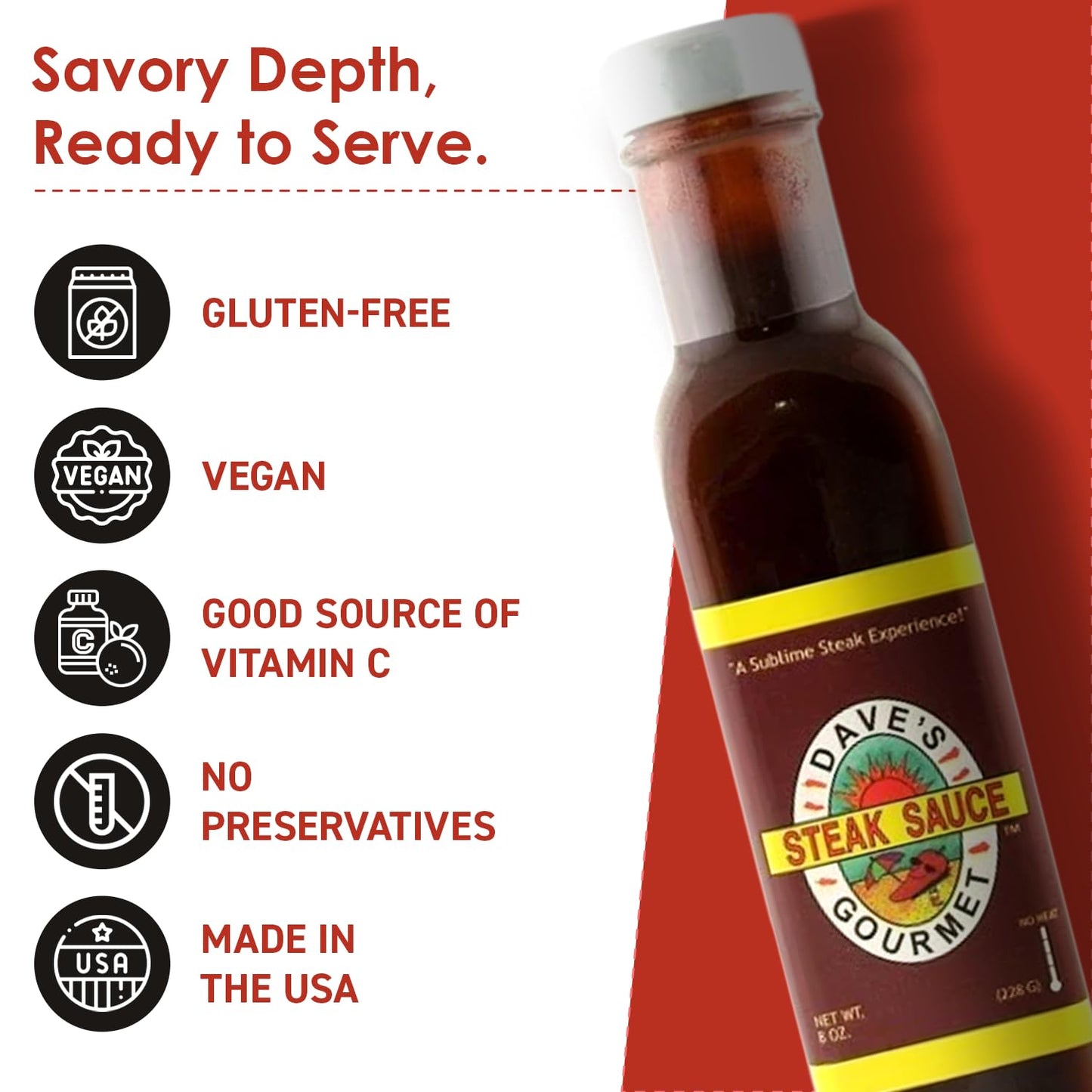 Dave's Gourmet Original Steak Sauce - Bold Tangy Tamarind & Orange Blend - No Heat - Perfect Marinade for Steaks, Ribs, Grilled Chicken & More - Vegan