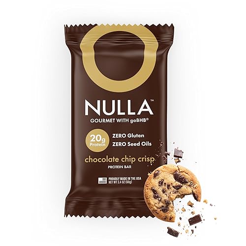 Nulla Gourmet Protein Bar with goBHB & Honey - Chocolate Chip Crisp - 20g Protein, Zero Seed Oils, Gluten Free, Dual-Fuel Performance Energy Snack