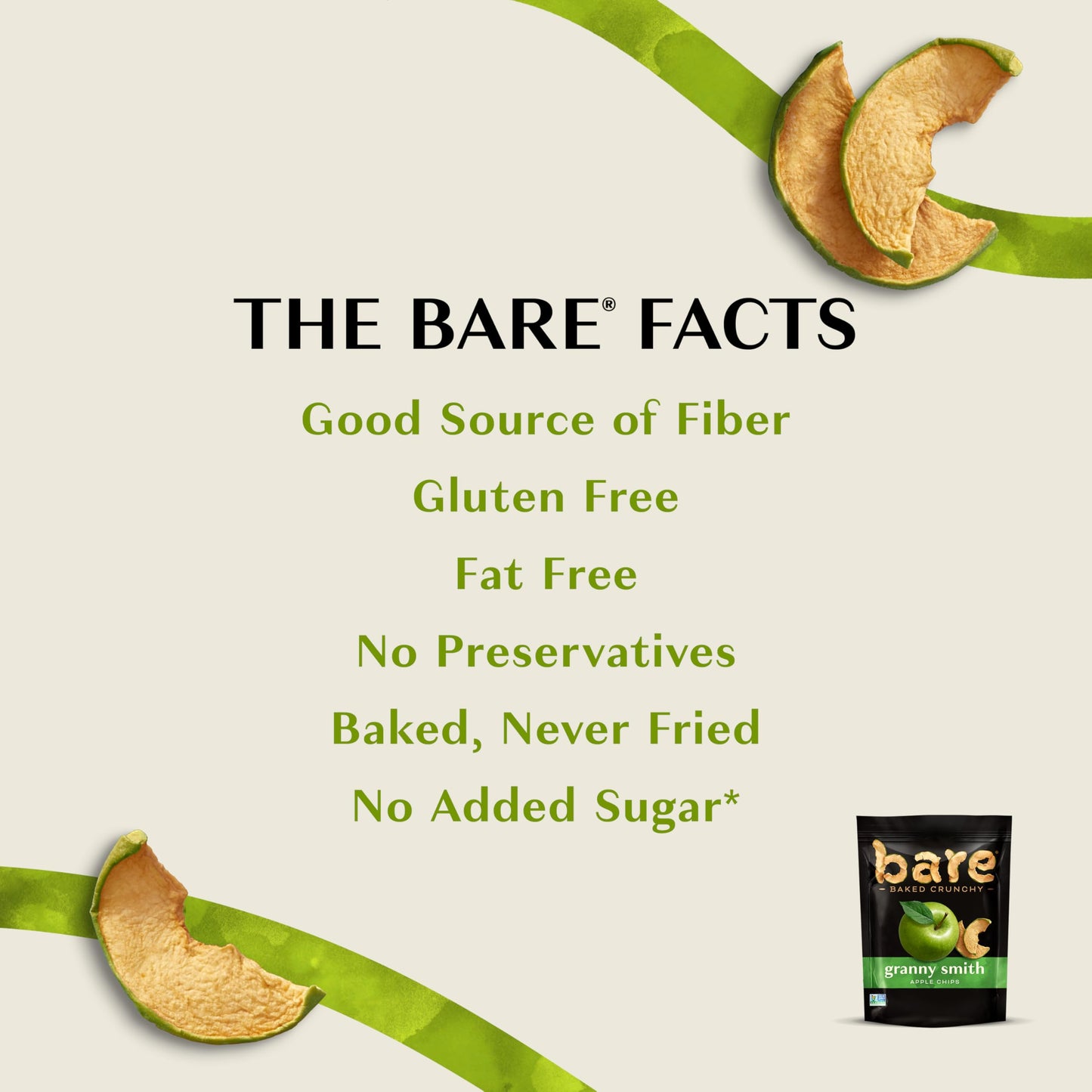 Bare Baked Crunchy Apple Chips, Granny Smith, Gluten Free, 3.4 Ounce Bag, 6 Count