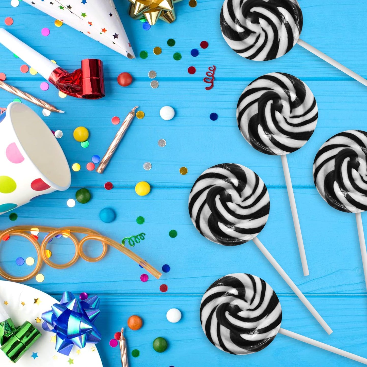 Black and White Swirl Lollipops, 50pcs Pack of Suckers Individually Wrapped, Ideal Candy Lollipops for Kids’ Parties, Summer Carnivals and Celebration