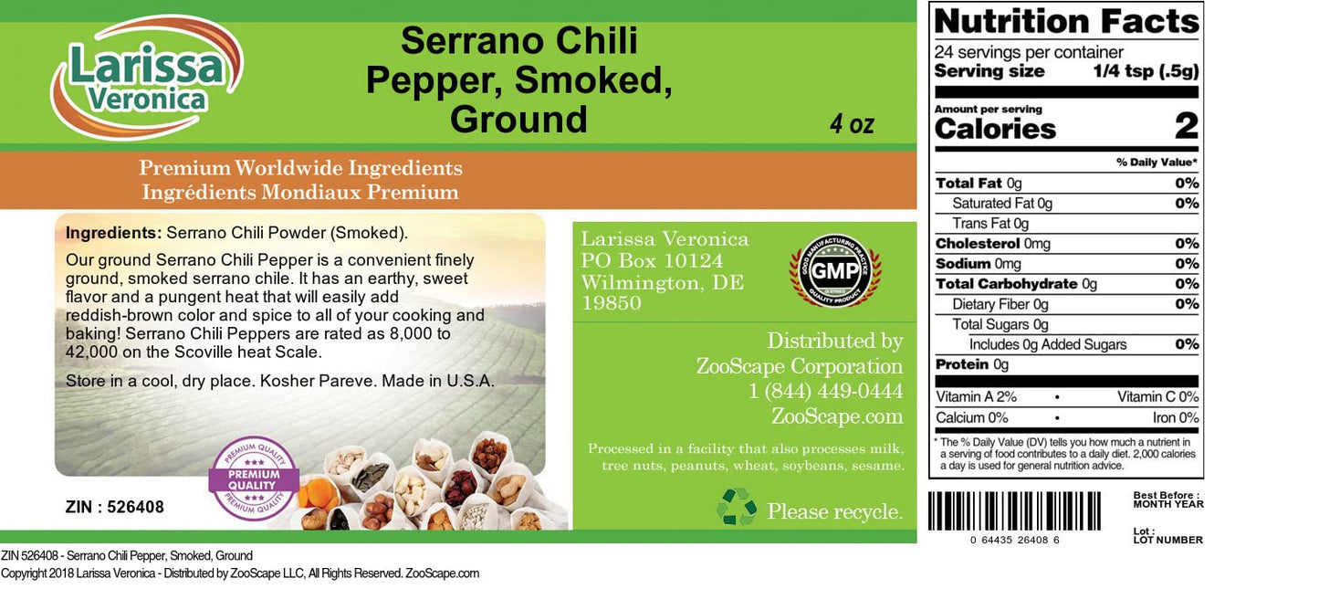 Serrano Chili Pepper, Smoked, Ground (4 oz, ZIN: 526408) - 2 Pack