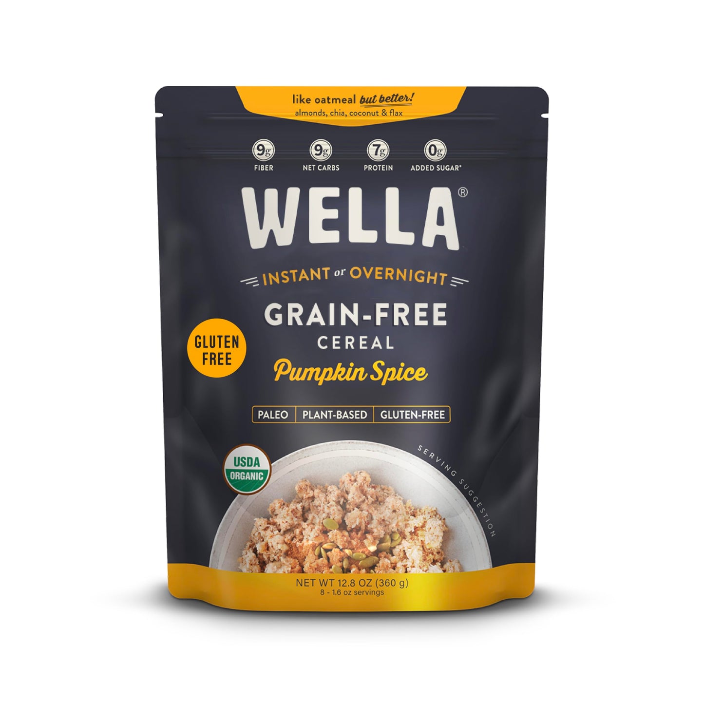 Wella Cereal Oatmeal Alternative, Gluten-Free Breakfast Hot Cereal, Grain-Free Paleo Organic Vegan High Protein Superfood, Plant-Based Non-GMO, Low in