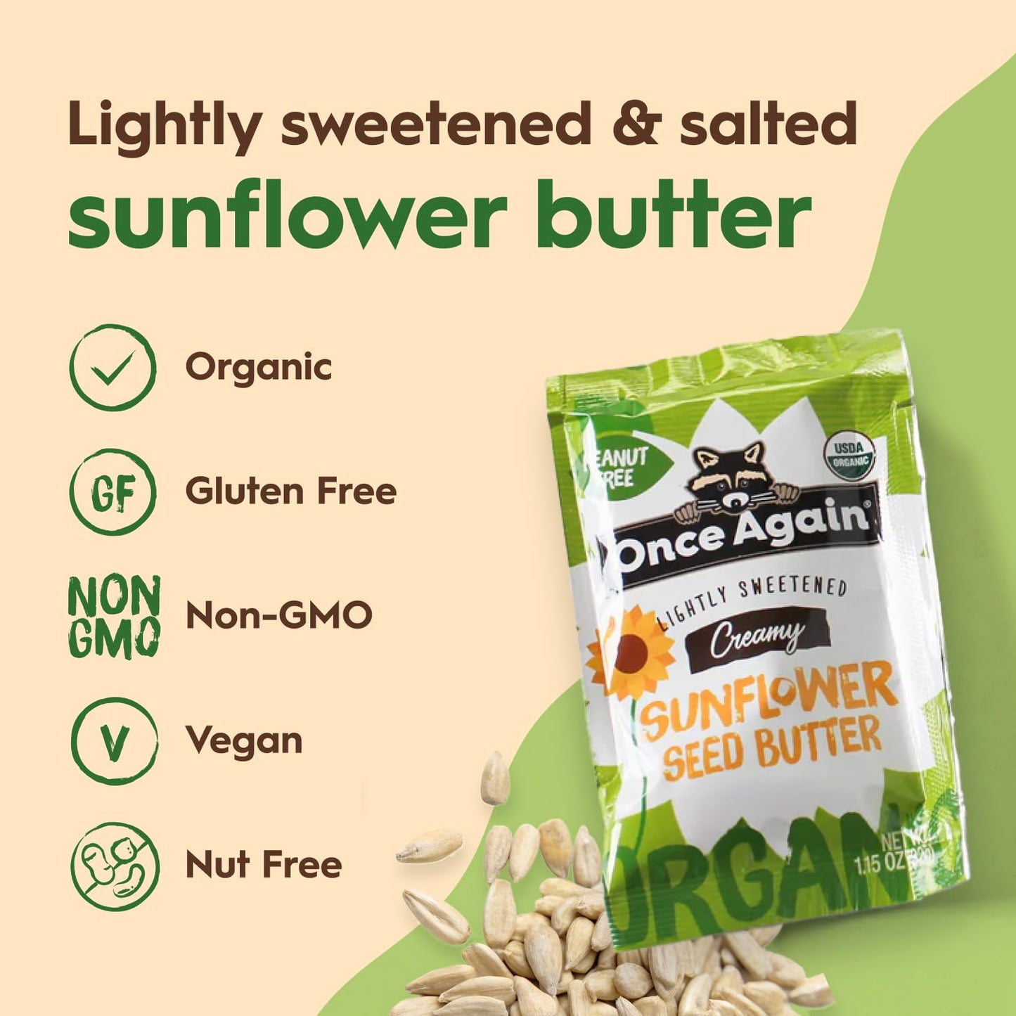 Once Again Organic Sunflower Butter Packets - Individual Sunflower Butter Packets for Snacks, Travel, Lunches - Single Serve Squeeze Packs - Vegan