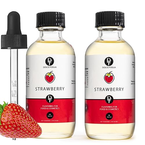 Dolce Flav Strawberry Extract - 2 Ounce Oil-Soluble Kosher, Sugar-Free, Concentrated Berry Flavor for Candy, Chocolates & Desserts, Includes Measured