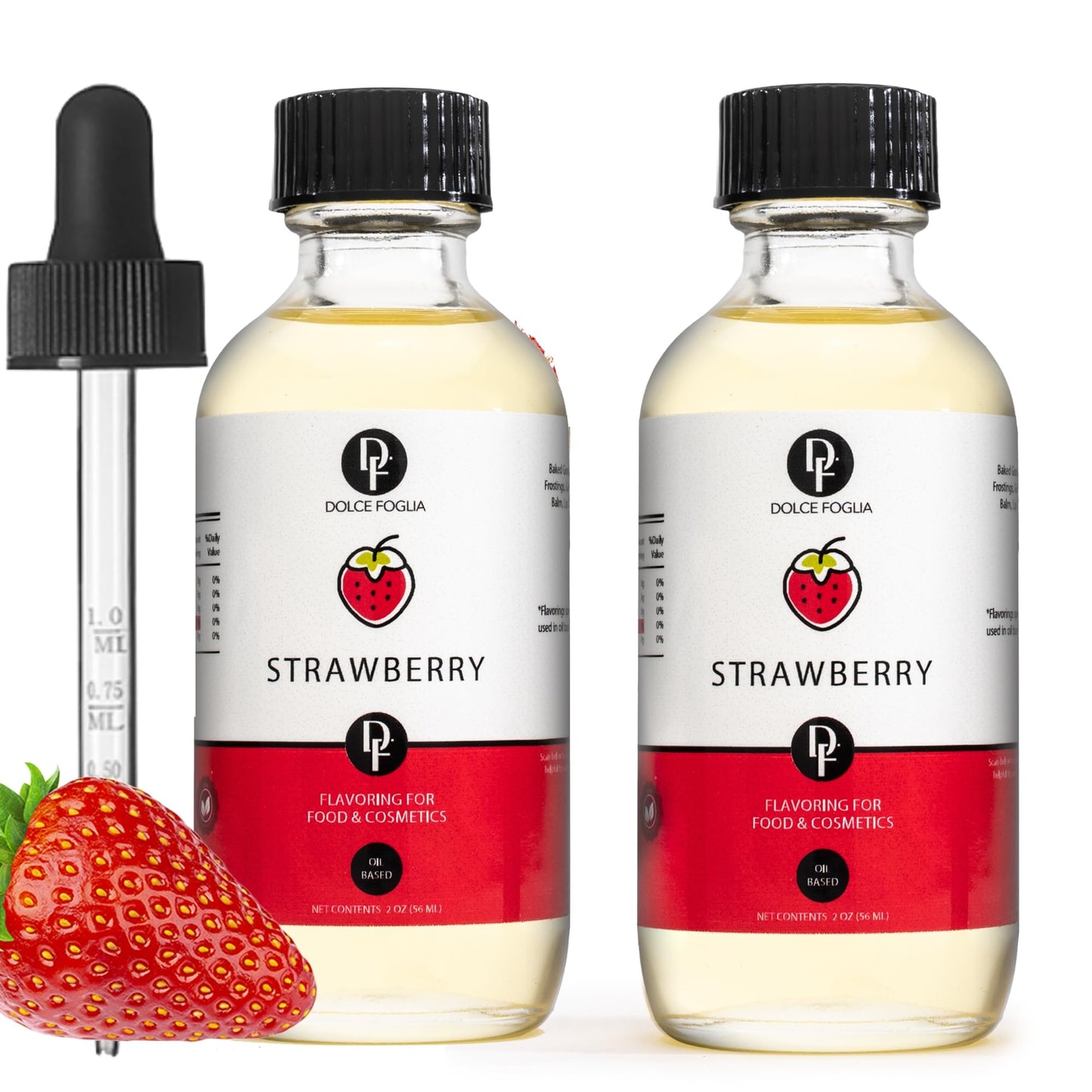 Dolce Flav Strawberry Extract - 2 Ounce Oil-Soluble Kosher, Sugar-Free, Concentrated Berry Flavor for Candy, Chocolates & Desserts, Includes Measured