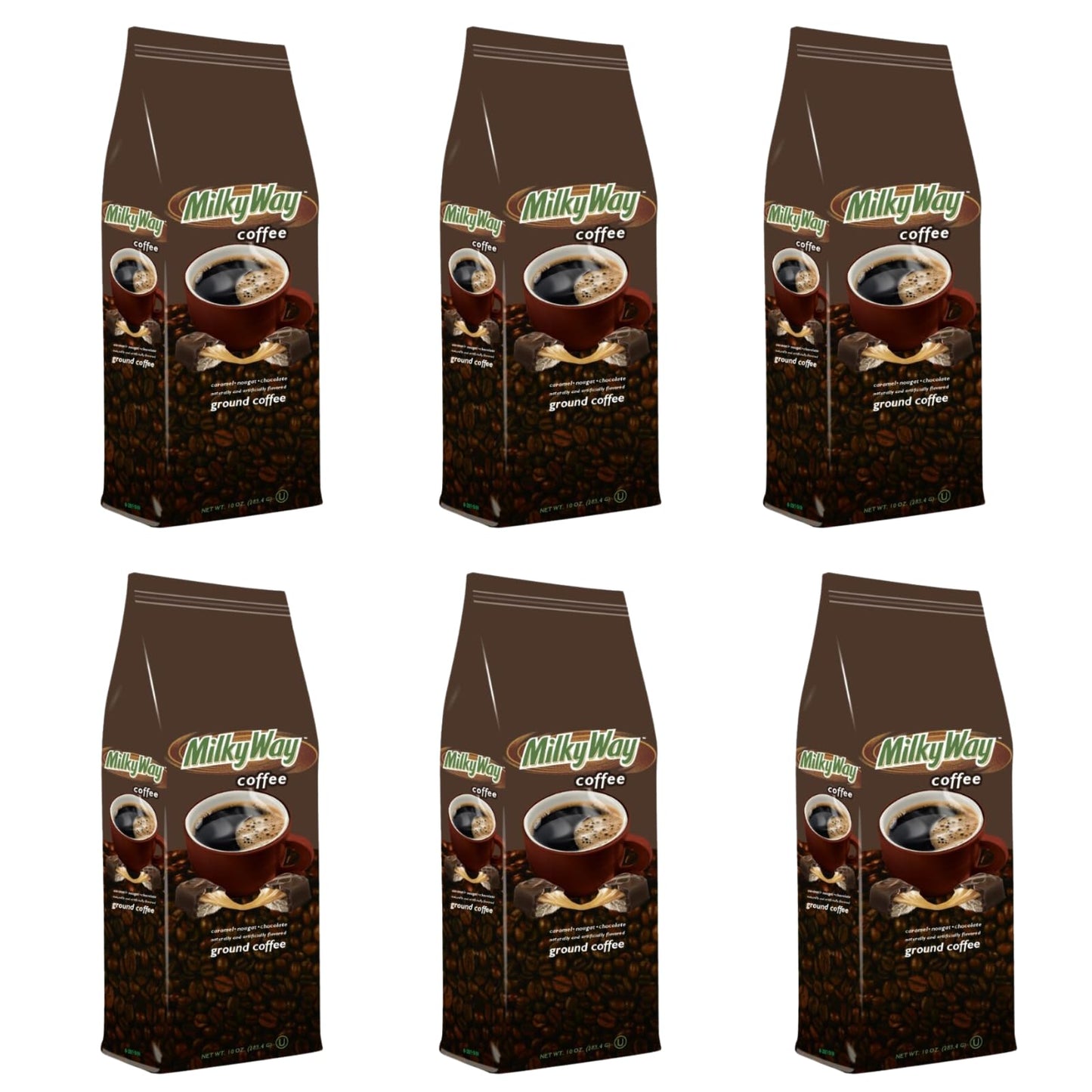 Milky Way Chocolate Caramel Nougat Flavored Medium Roasted Ground Coffee - 10 Ounce Bag (Pack of 6)