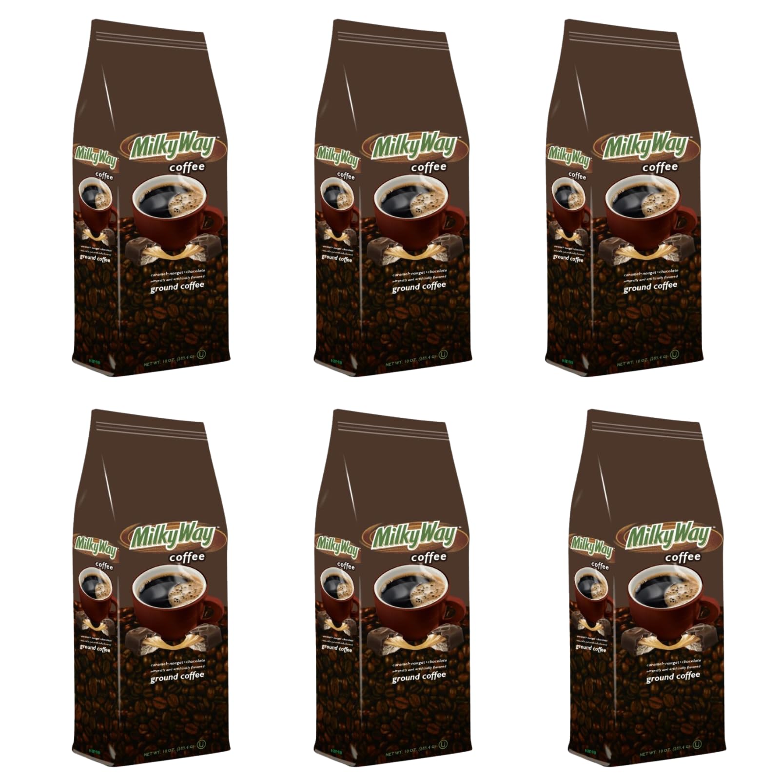 Milky Way Chocolate Caramel Nougat Flavored Medium Roasted Ground Coffee - 10 Ounce Bag (Pack of 6)