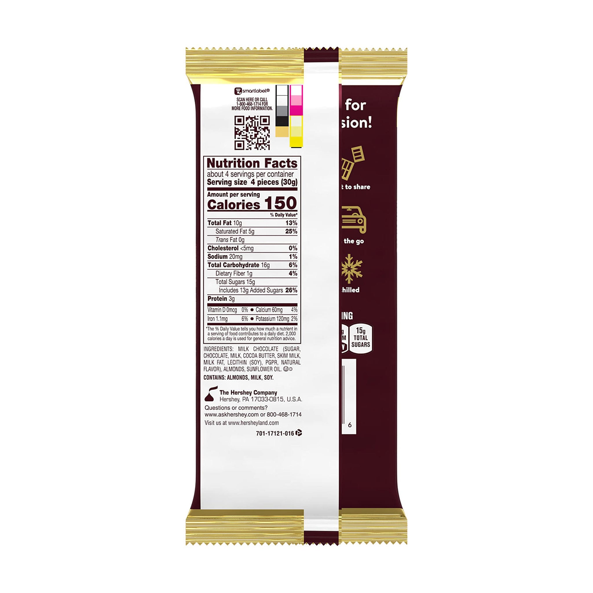 HERSHEY'S Milk Chocolate with Almonds XL, Candy Bars, 4.25 oz (12 Count, 16 Pieces)