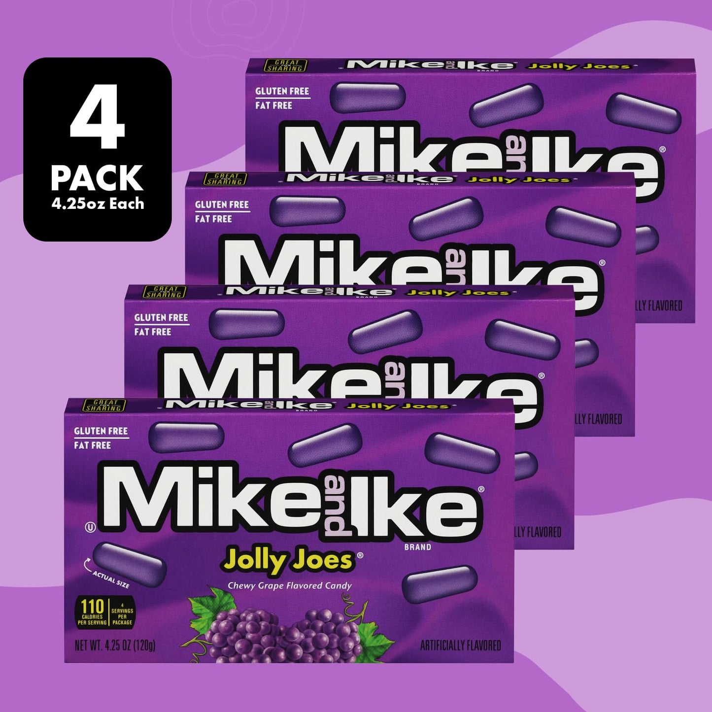 Mike and Ike Candy Jolly Joes Flavor, 4 Pack of Movie Theater Candy Boxes 4.25OZ Each, Ideal Mike and Ike Candy for Your Favorite Films, Perfect