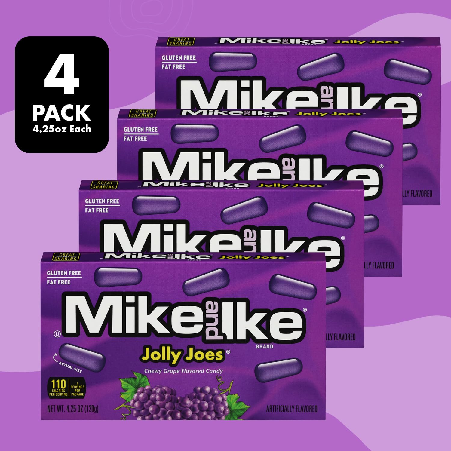 Mike and Ike Candy Jolly Joes Flavor, 4 Pack of Movie Theater Candy Boxes 4.25OZ Each, Ideal Mike and Ike Candy for Your Favorite Films, Perfect