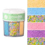 Sweets Indeed Dye Free Pastel Sprinkles 6 Cell, Yellow Blue Purple and Pink Sugar with Pastel Jimmies, No Artificial Dyes, Edible Cake Decorations