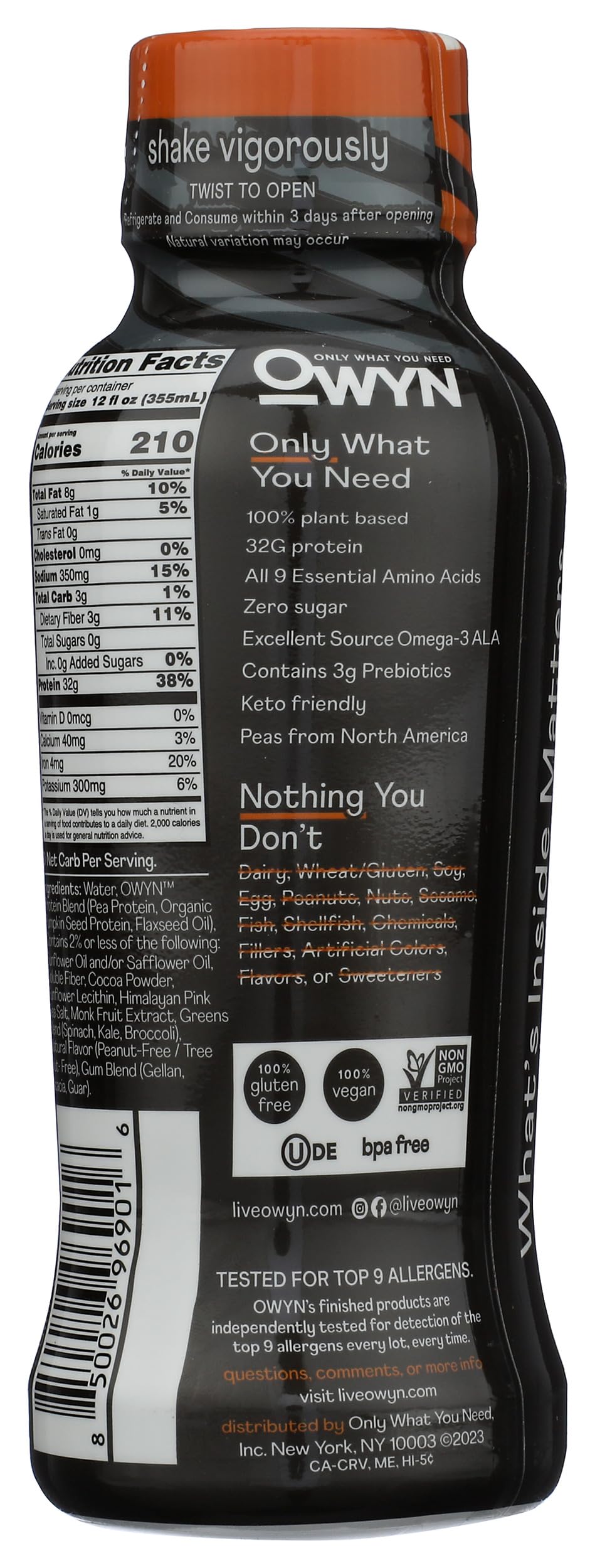 Owyn No Nut Butter Cup Pro Elite Plant Protein Shake, 12 FZ