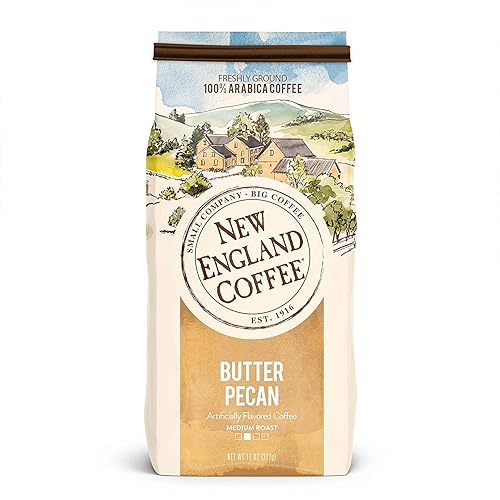 New England Coffee Butter Pecan Medium Roast Ground Coffee, 11oz Bag (Pack of 1)