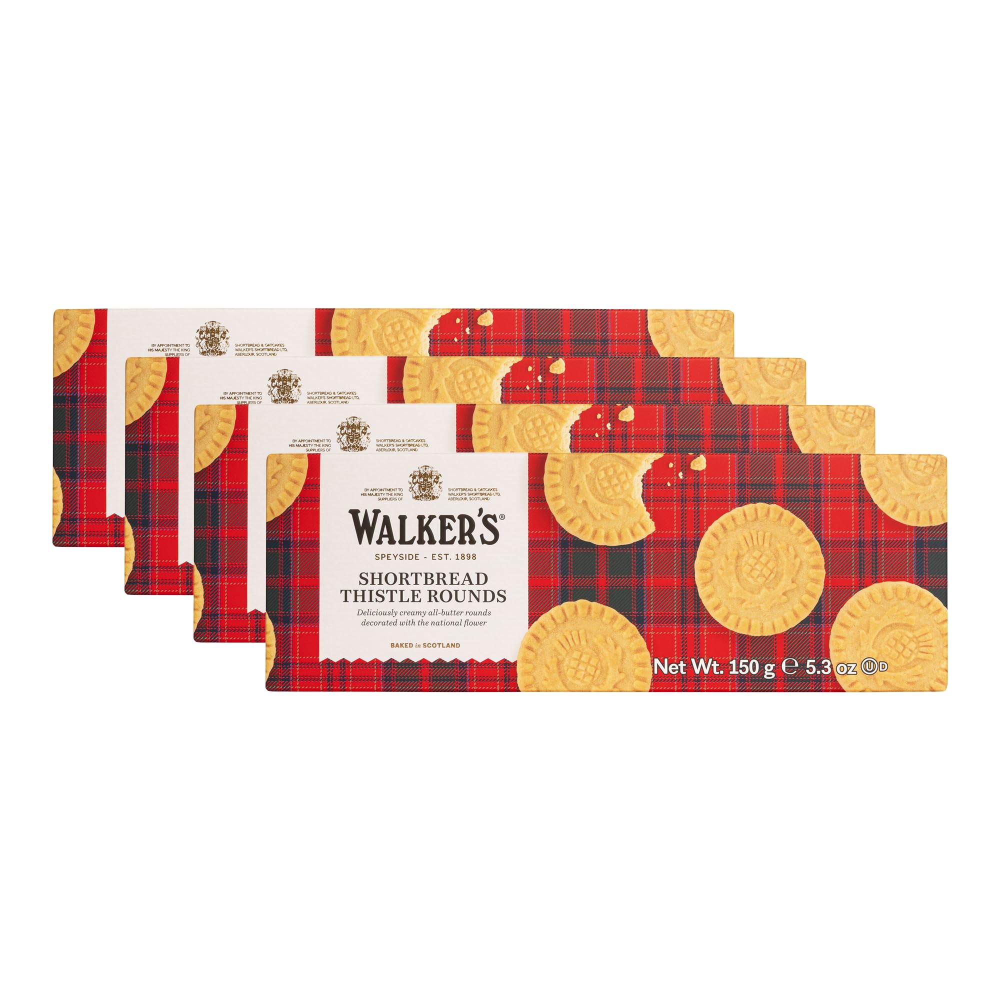 Walker's Shortbread Rounds, Pure Butter Shortbread Cookies, 5.3 Oz Box (Pack of 4)