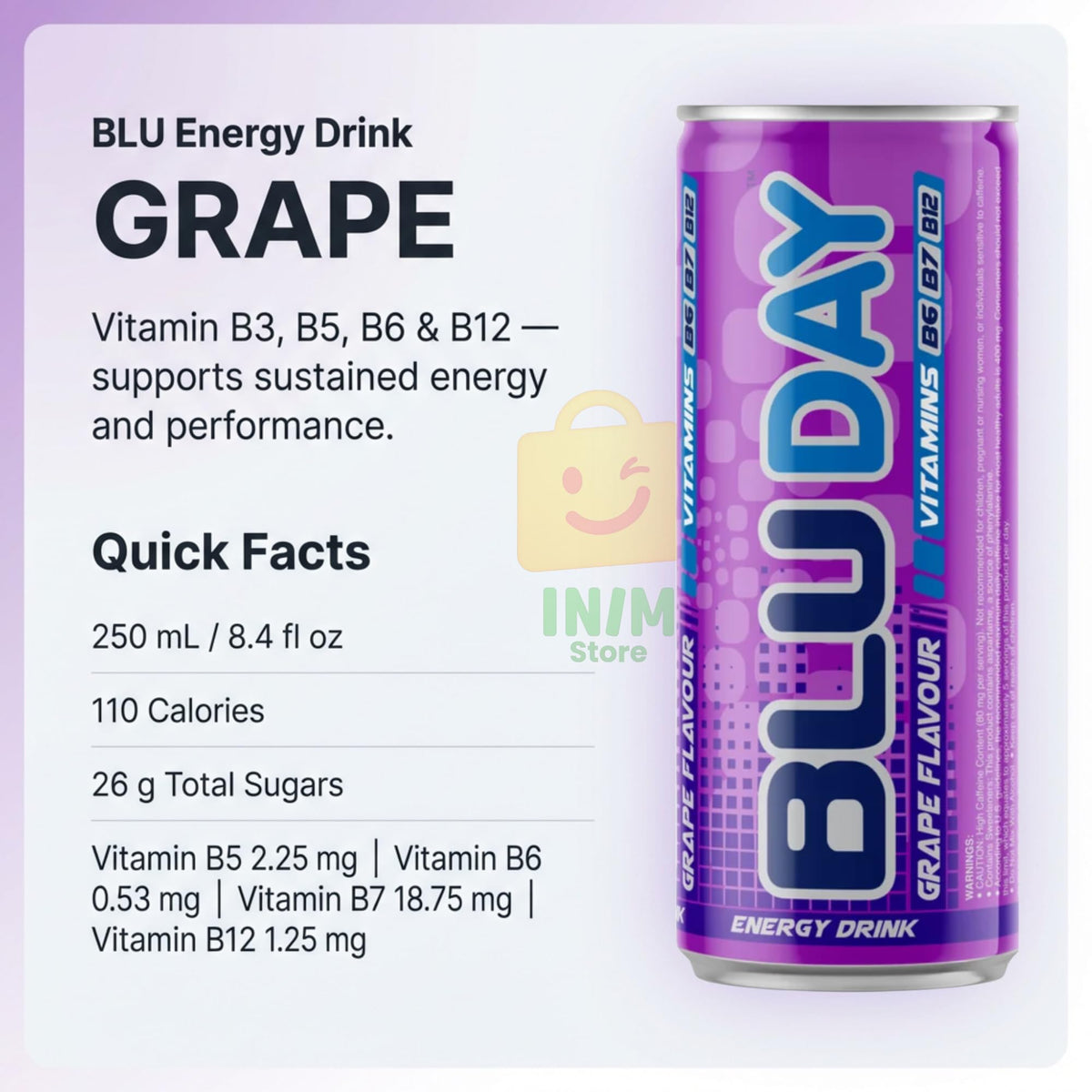 BLU Grape Energy Drink, 12 Pack Slim Cans, 8.4 fl oz (250 mL) Each