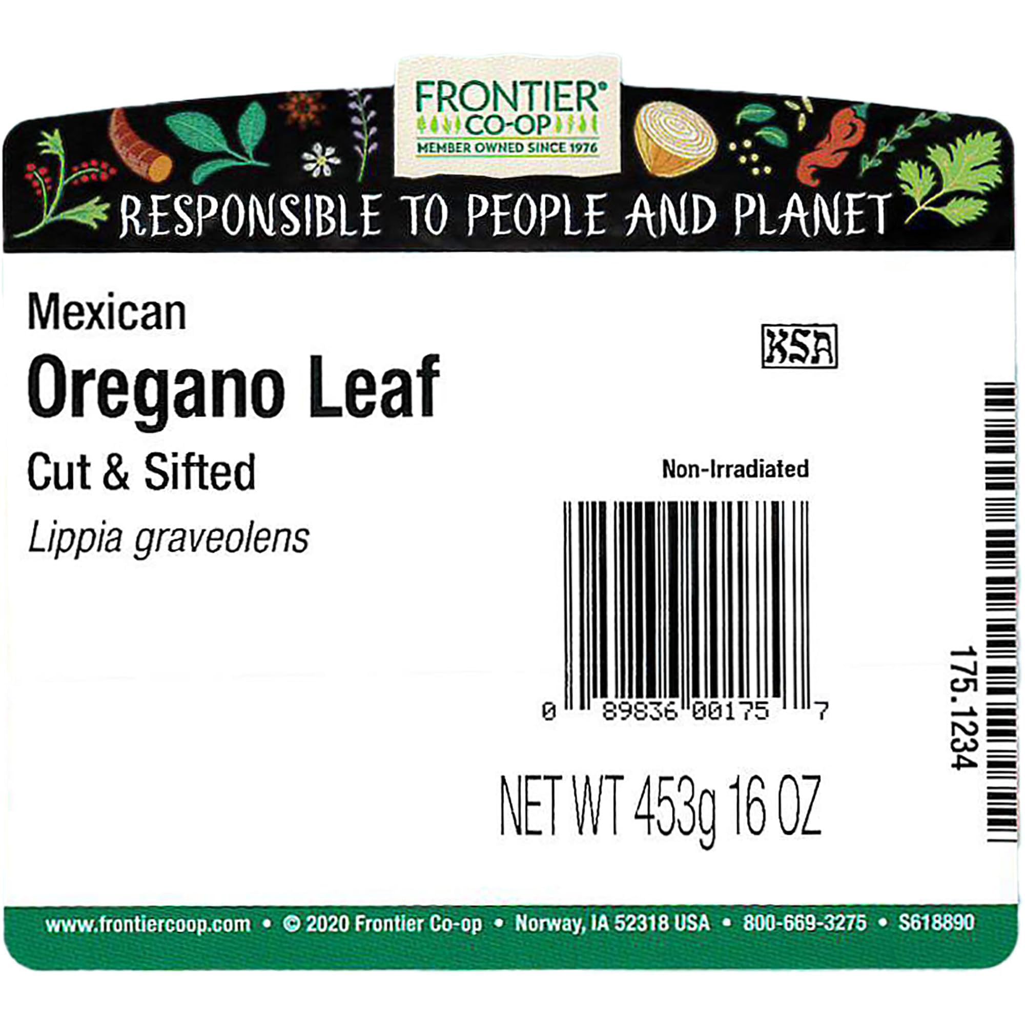 Frontier Co-op Mexican Oregano Leaf, 1lb Bulk Bag - Cut & Sifted - Dried Oregano Leaves, Ideal for Oregano Tea, Taco Seasoning & Mexican Food, Kosher