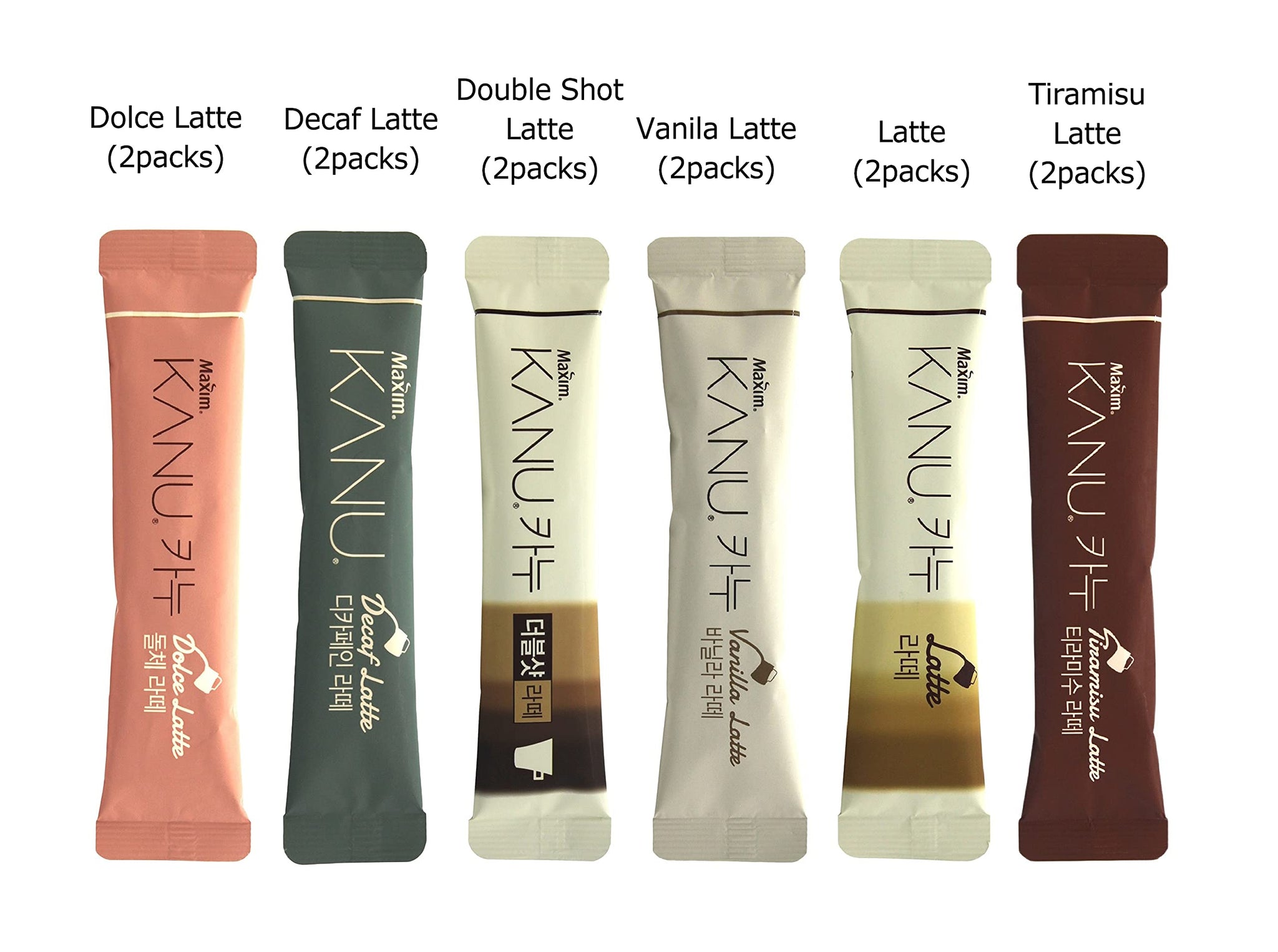 Korean Instant Coffee Mix 12 Sticks Maxim Kanu Instant Coffee with Gift Box Total 12 Sticks 6 Kinds (Latte)