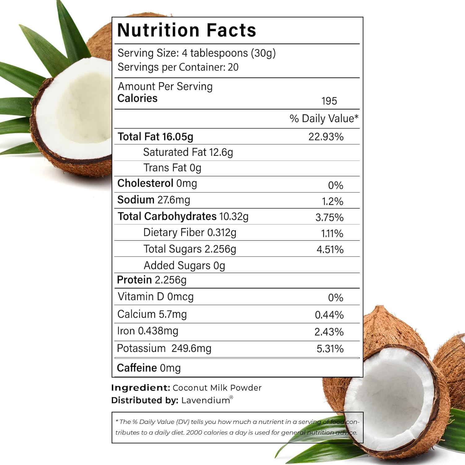 20oz (1.25 lbs) Coconut Milk Powder, 100% Natural, Unsweetened, Perfect for Cake, Coffee, Tea, Creamer Alternative, No Additives, No Gluten, Vegetarian