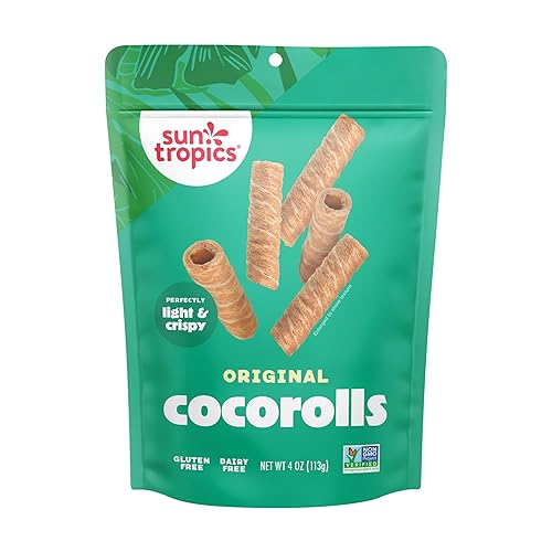 Sun Tropics CocoRolls Original Flavor 4 oz - Crispy Coconut Wafer Rolls Made with Pure Coconut Cream | Gluten-Free, Dairy-Free, Non-GMO Snack