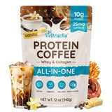 Veltracha Whey Protein Coffee, Collagen Protein Iced Coffee with Prebiotic Mushrooms & Butter, Natural Energy without Jitters - Decaf, No Artificial