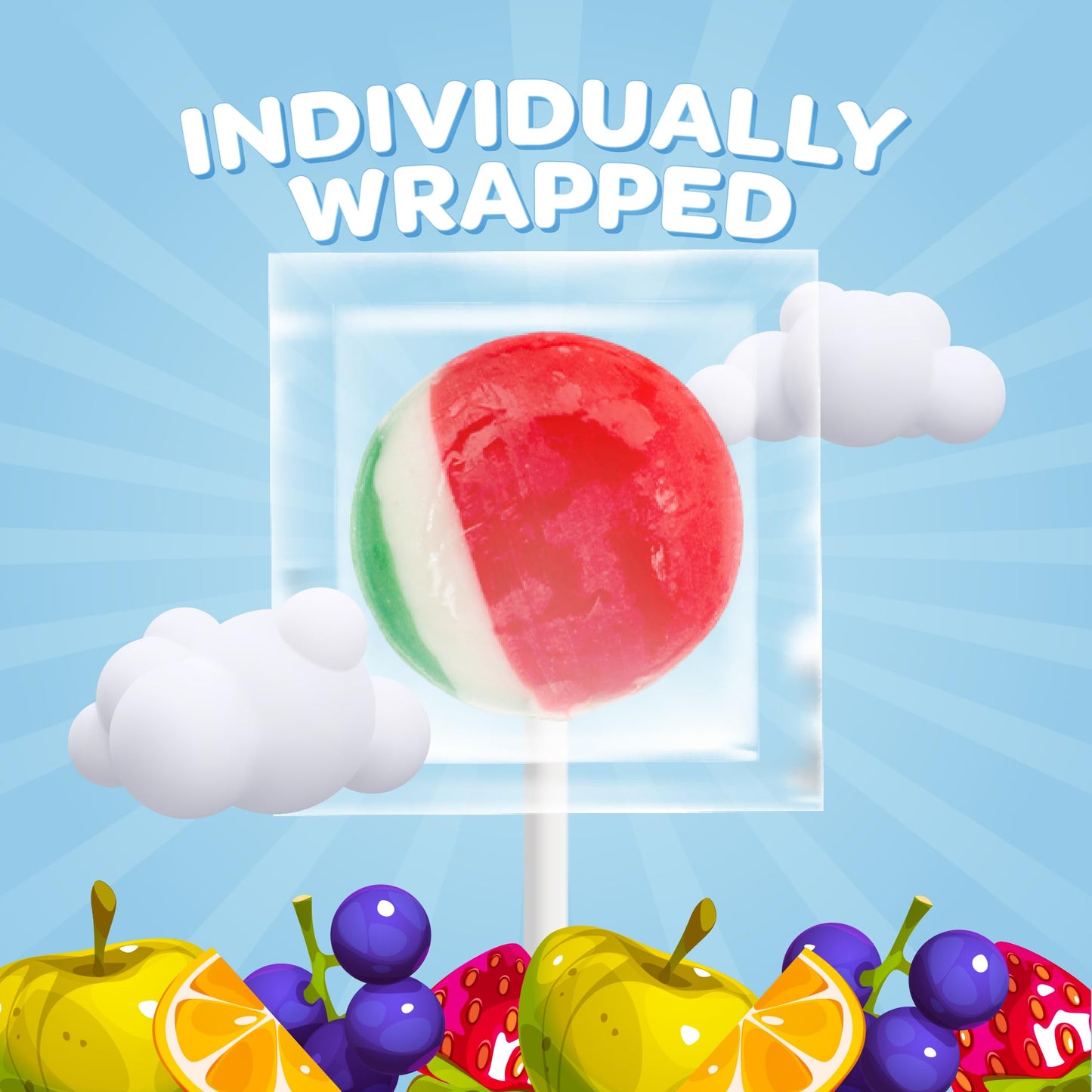 Fruit Lollipops - 2 Pound Bulk Pack (80 Count) - Assorted Fruit Flavored Hard Candy - Hard Candy Individually Wrapped - Flat Suckers for Parties