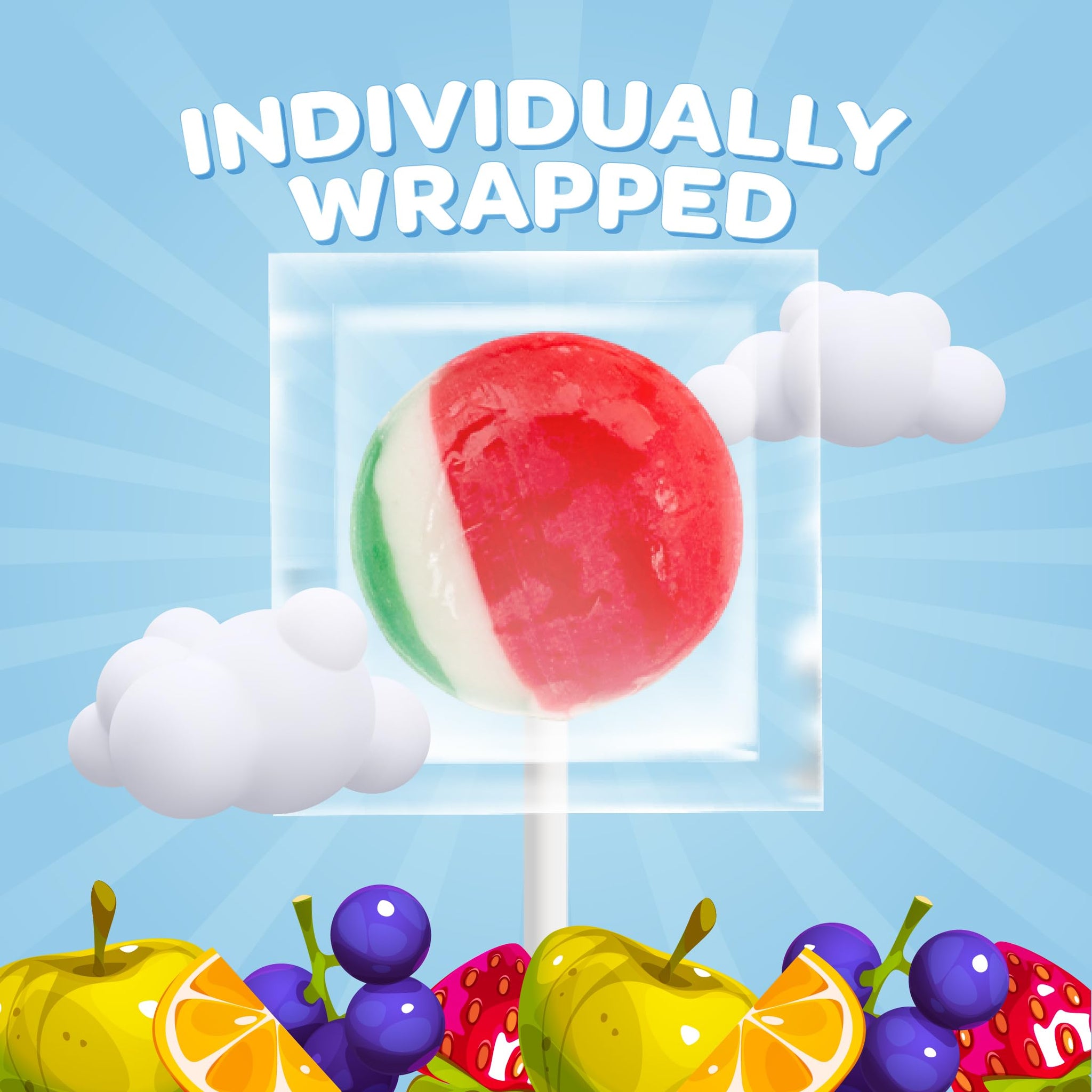 Fruit Lollipops - 2 Pound Bulk Pack (80 Count) - Assorted Fruit Flavored Hard Candy - Hard Candy Individually Wrapped - Flat Suckers for Parties