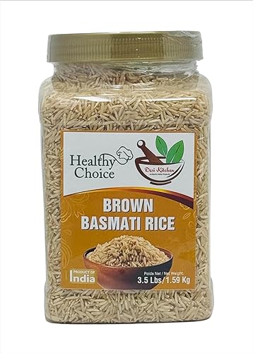 Desi Kitchen Brown Basmati Rice | 3.5 lbs (1.59kg) Jar | Healthy Whole Grain, Product of India
