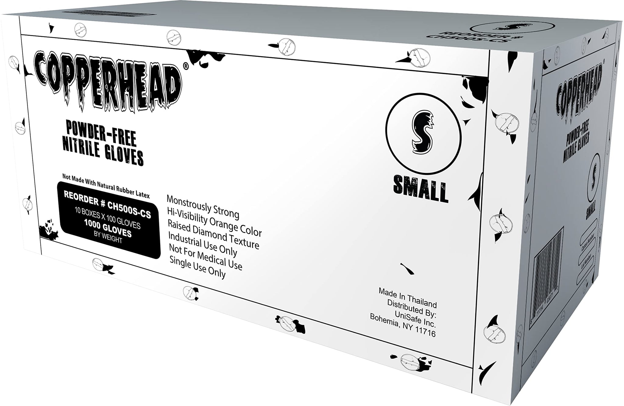 Copperhead HD Orange Nitrile Disposable Gloves, 8 Mil, Latex and Powder Free, Industrial, Food Safe, Raised Diamond Texture (Large, Case/1000)