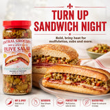 Central Grocery Hot & Spicy Olive Salad 16 oz, Authentic New Orleans Italian Olive Salad, Spicy Muffuletta Sandwich Spread, Olive Vegetable Relish