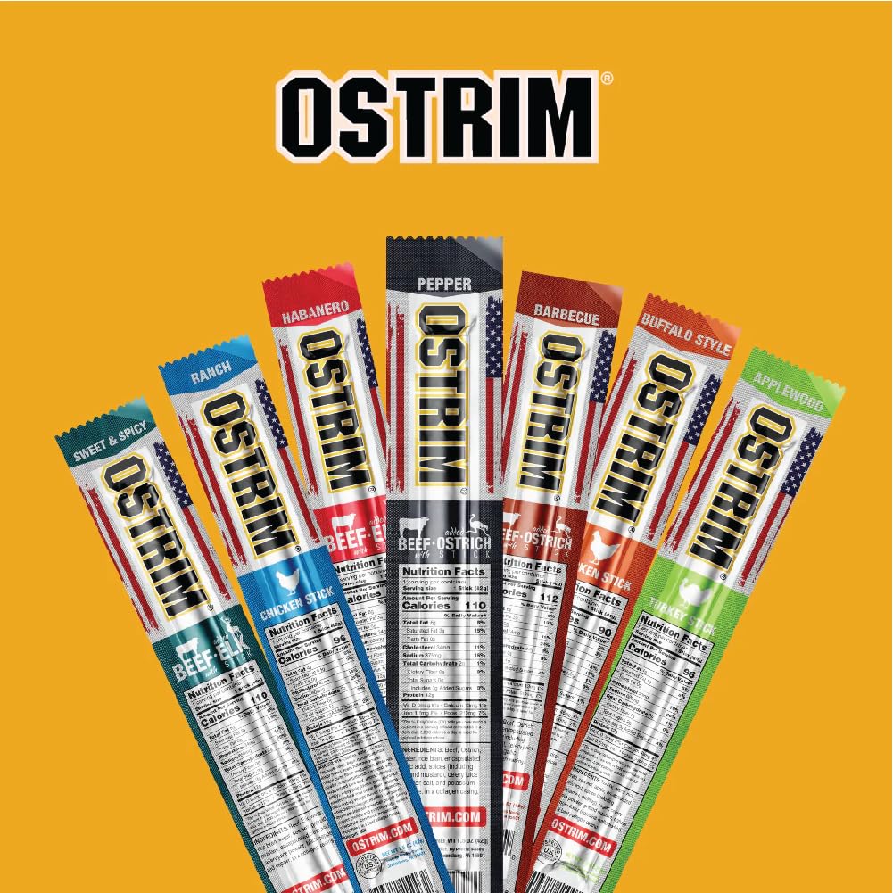 Ostrim (1.5oz) Beef & Elk High Protein Snack Stick, (Sweet & Spicy Flavor), (1 Pack of 10)