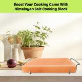 Himalayan Salt Block Cooking Plate 12x8x1.5 for Cooking, Grilling, Cutting and Serving, with Steel Tray & Recipe booklet Unique Gifts for Men, Women
