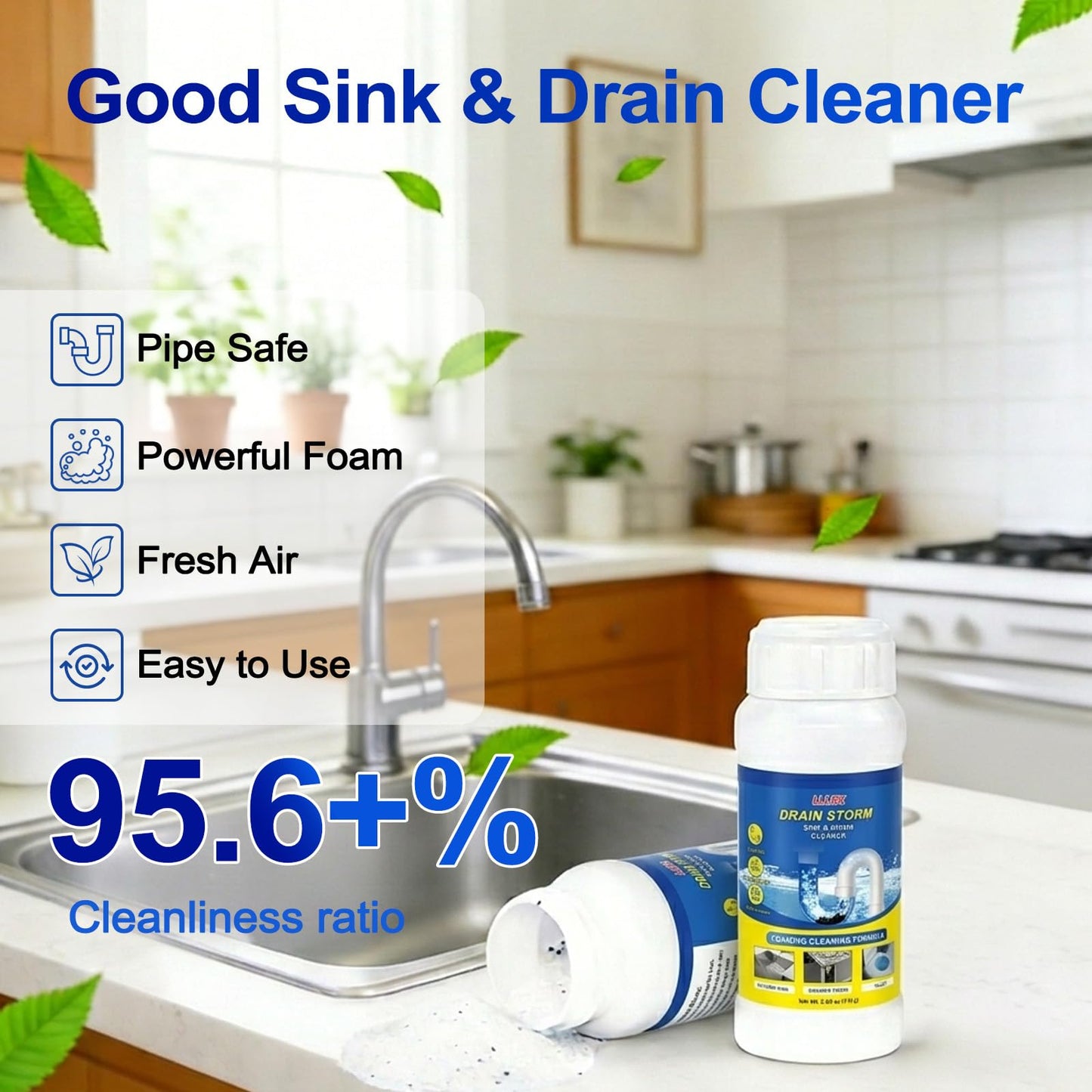 2-Pack Powerful & Safe Sink and Drain Cleaner Powder, Fast Foaming Sink & Drain Cleaner Effectively Dissolves Blockages And Unclogs Pipes |