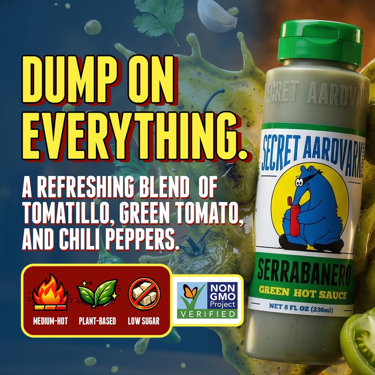 Secret Aardvark Serrabanero Green Hot Sauce, Non-GMO, 8 fl oz