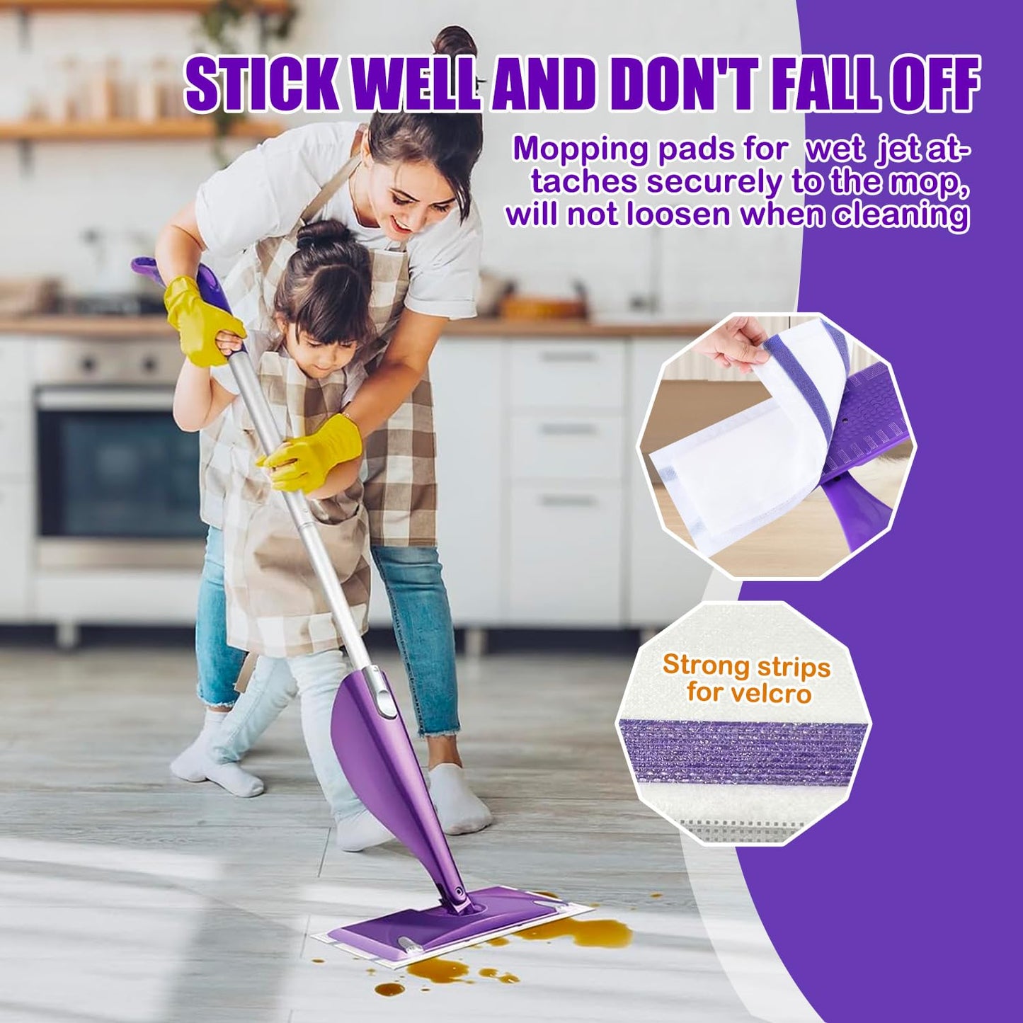 Mop Pad Refill Compatible with WetJet Spray Mop, Wet Jet Mopping Pads for All Purpose Multi Surface Hardwood Floor Cleaning, 4 Layers Thickened