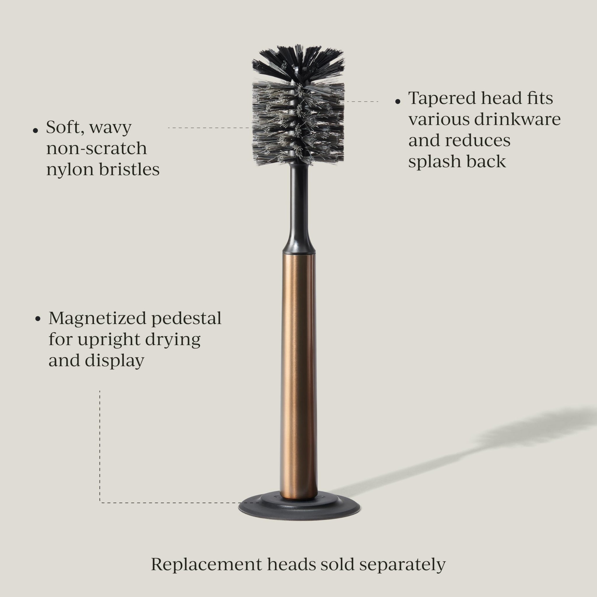 Curio Home Goods Ionic Bottle Brush, Magnetized to Stand Upright, Stainless Steel with Replaceable Head, Bronze