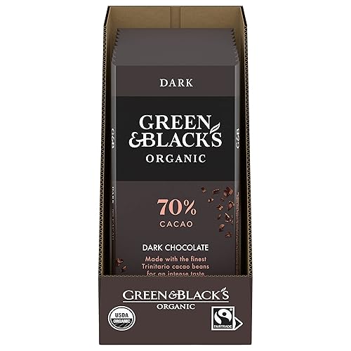 Green & Black's Organic Dark Chocolate Bar, 70% Cacao, 10 - 3.17 oz Bars