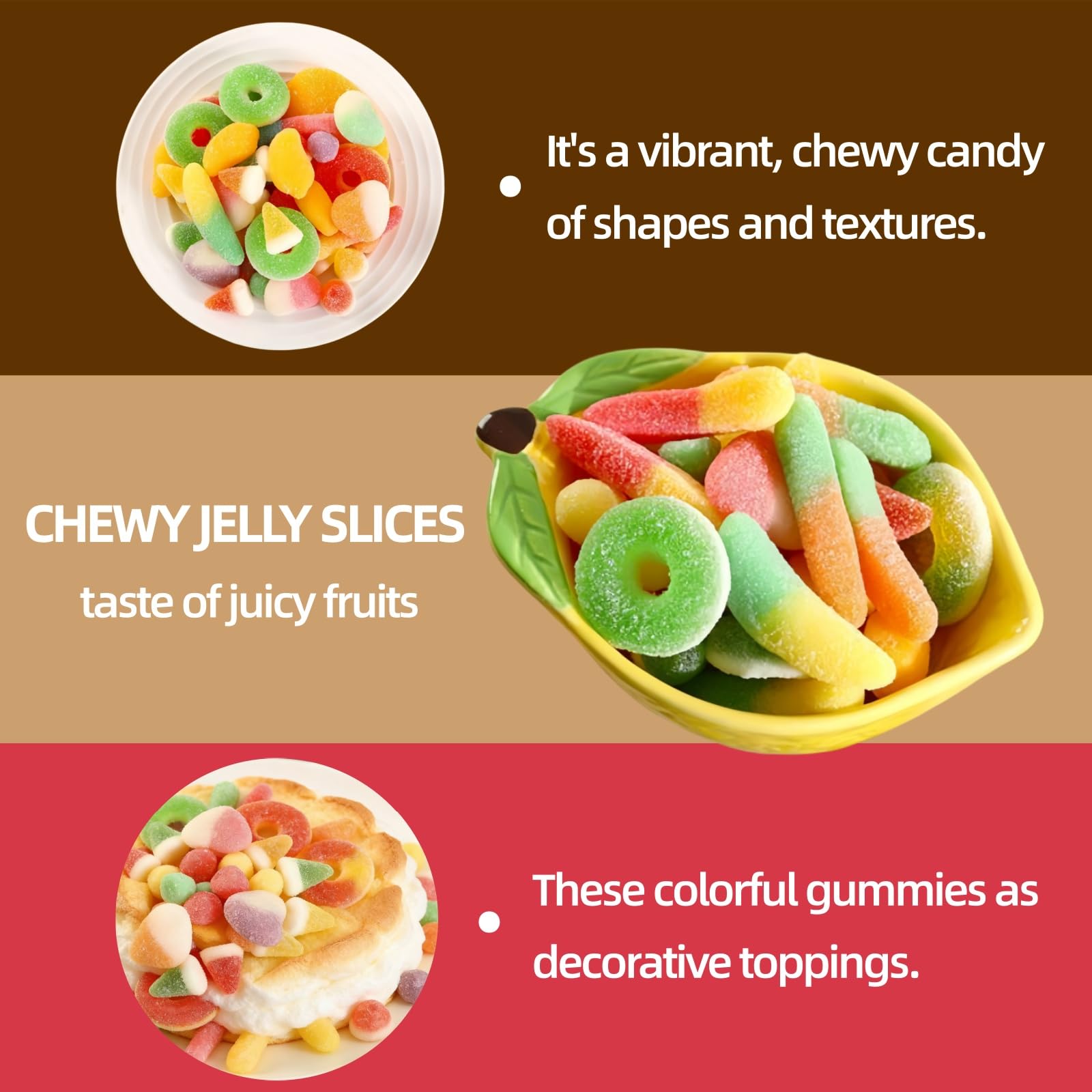 FLTTNSQK Assorted Sour Gummy Candy, Sweet and Sour Fruit Flavored Chewy Treats in Worm, Ring, Fruit and Watermelon Slice Shapes, 35.2 Ounce Bulk Pack