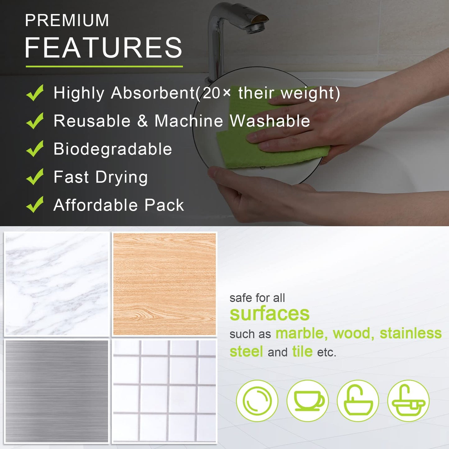 Swedish Dish Cloths - 8 Pack Reusable, Absorbent Hand Towels for Kitchen, Counters & Washing Dishes - Cellulose Sponge Cloth - Eco Friendly Gifts