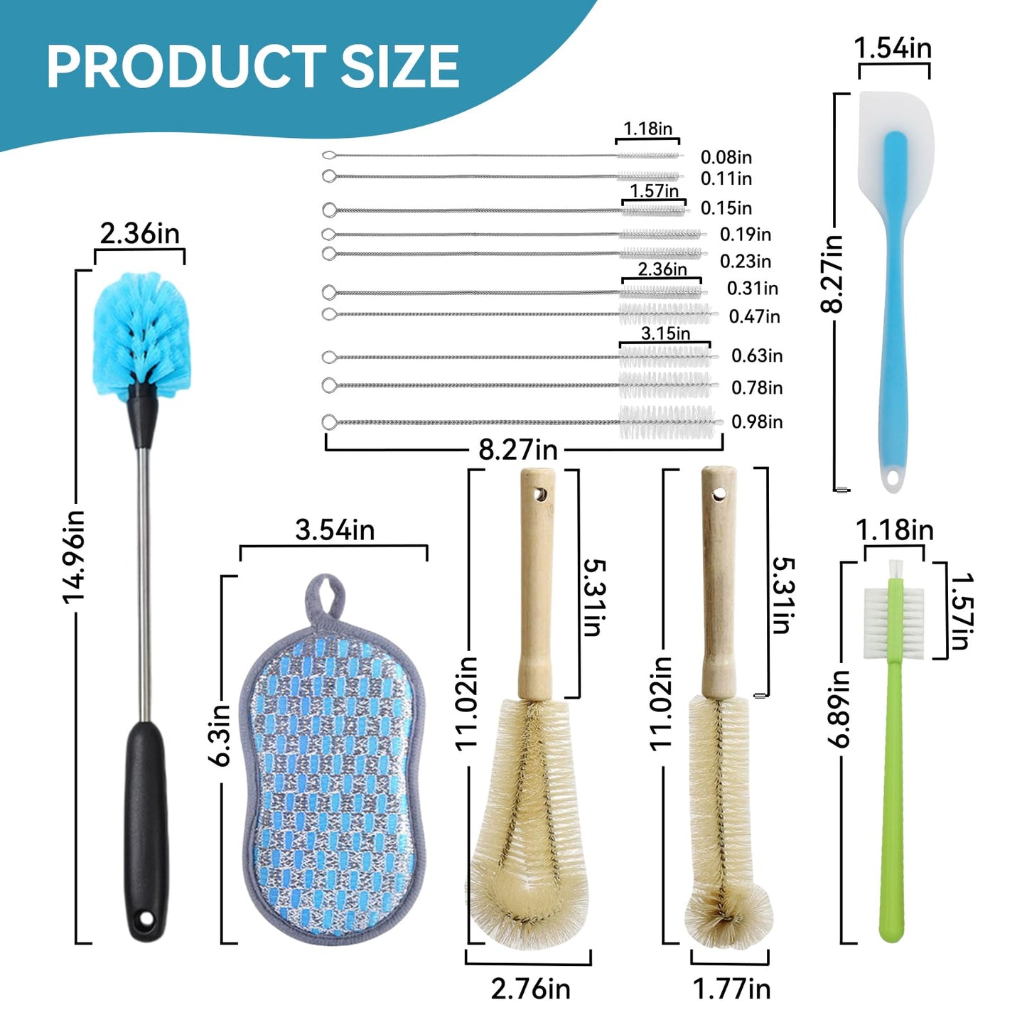 Heavy-Duty Multi-Purpose Kit chen Brush Set | for Meat Grinder, Mixer & Home Cleaning | Complete Kit for Stubborn Residue Removal (16-Piece Set)