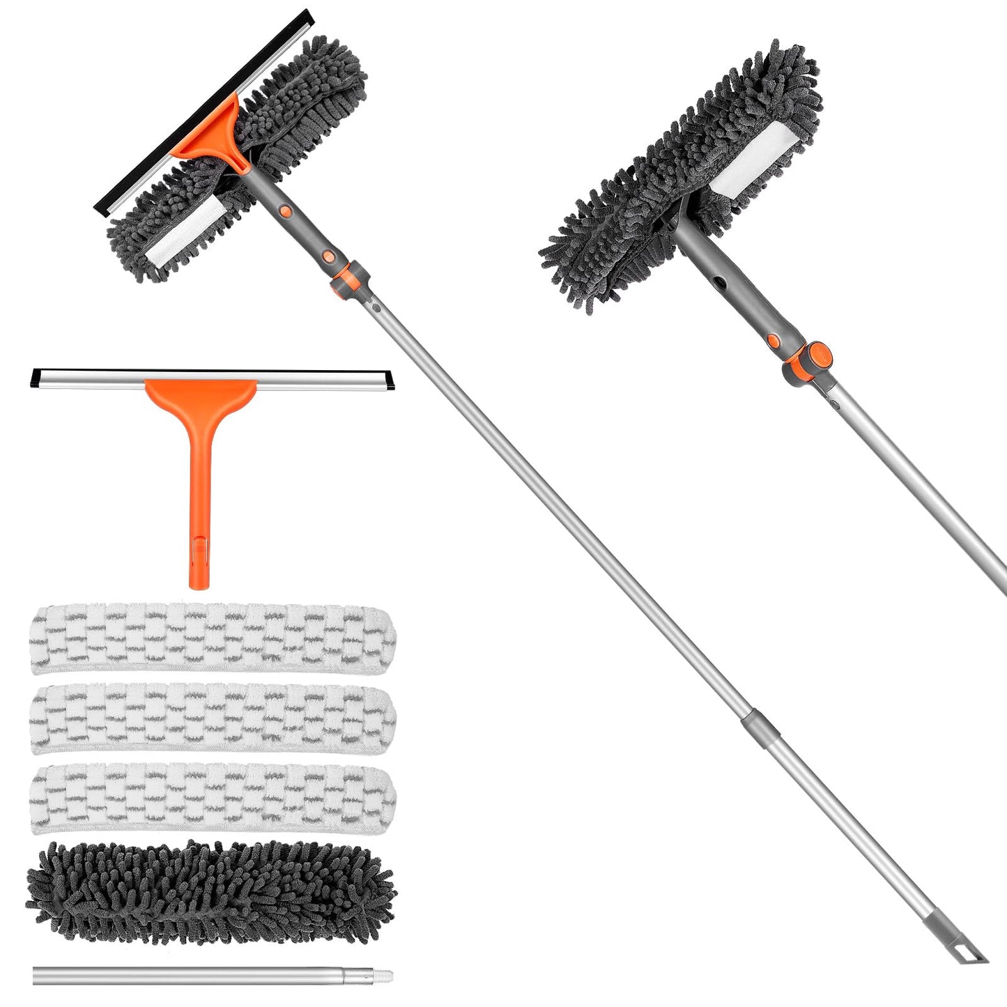 Chabatree Window Squeegee Cleaner Set 2-in-1 Window Cleaning Tool with Extendable Pole, Window Cleaning kit with Bendable Head for Indoor & Outdoor