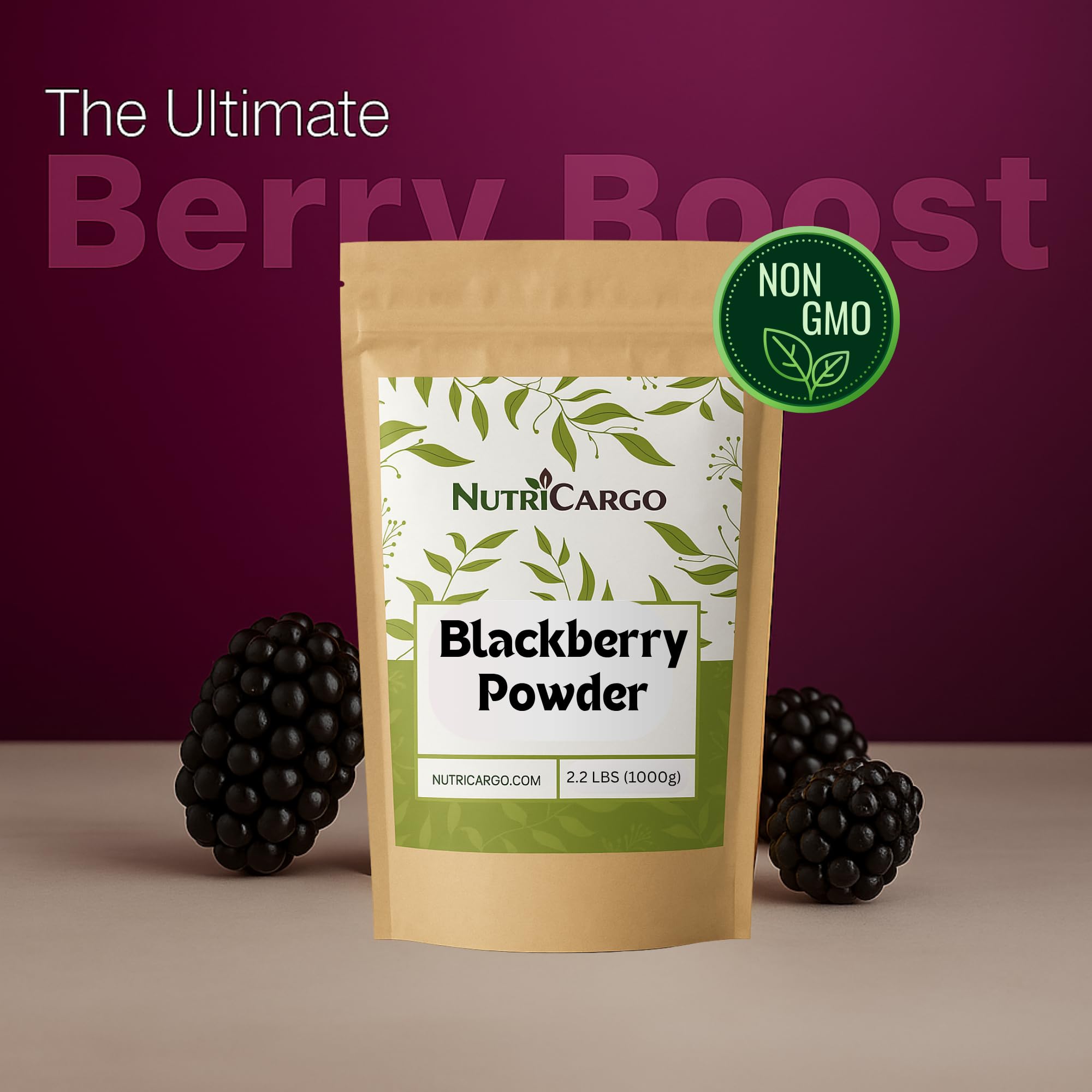 NutriCargo Blackberry Powder 2.2 lbs (1000g) - Made from Fresh Frozen Blackberries - Fine Fruit Powder for Smoothies, Baking, Flavoring & Culinary Use